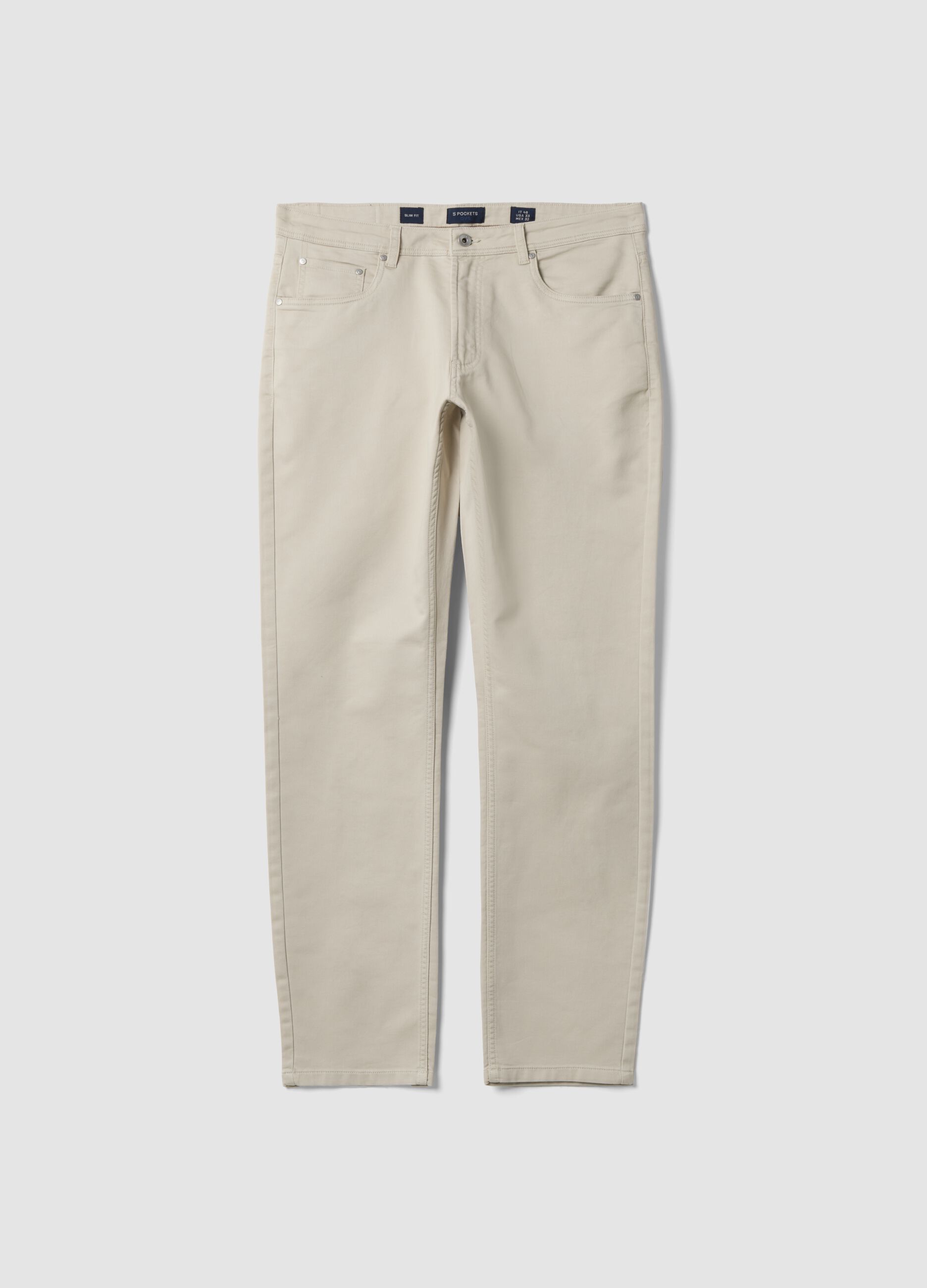 Pantaloni beige in dobby di cotone elasticizzato slim fit
