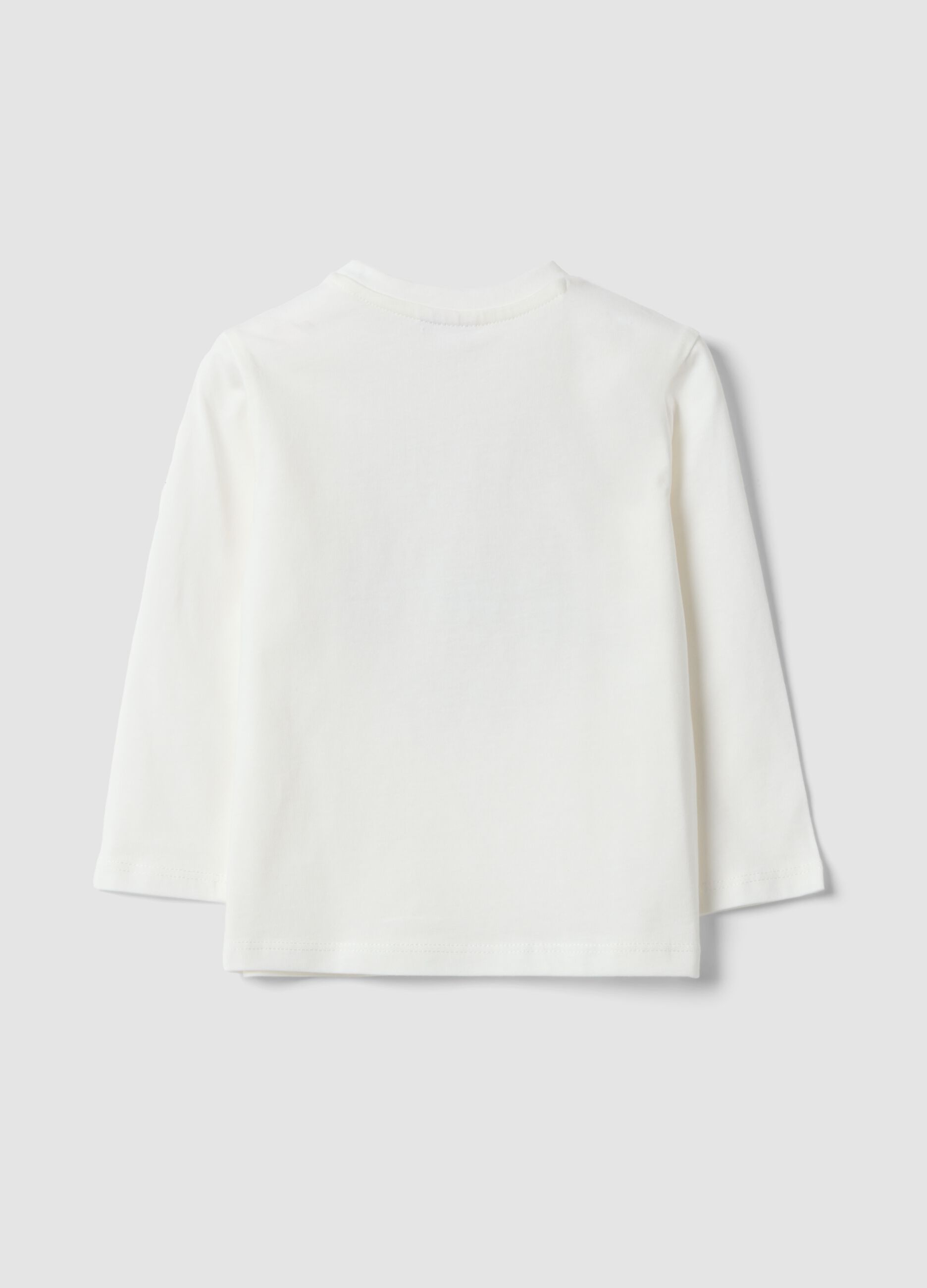 White organic cotton T-shirt with teddy bear print