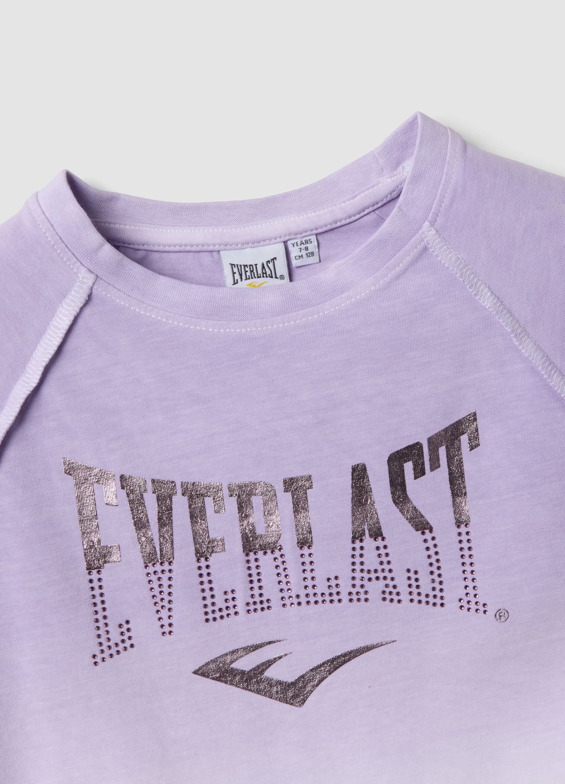 Girls&rsquo; purple short-sleeve stretch cotton T-shirt, regular fit