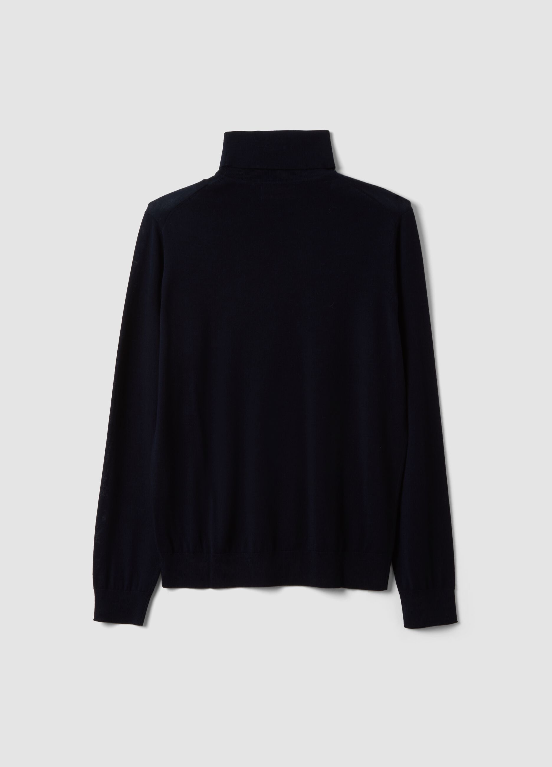 Navy blue merino wool roll-neck jumper, regular fit