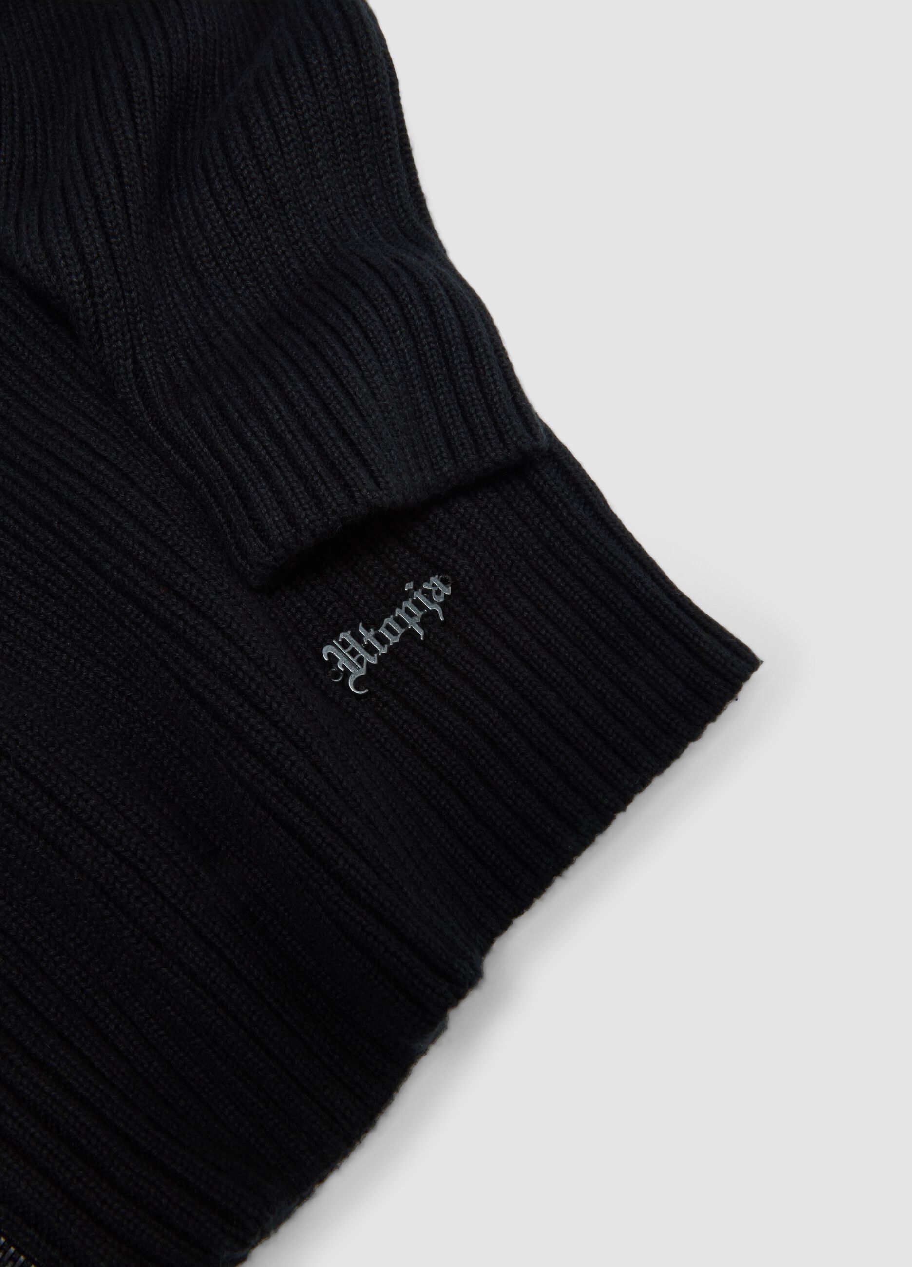 Knit Ribbed Hoodie Black