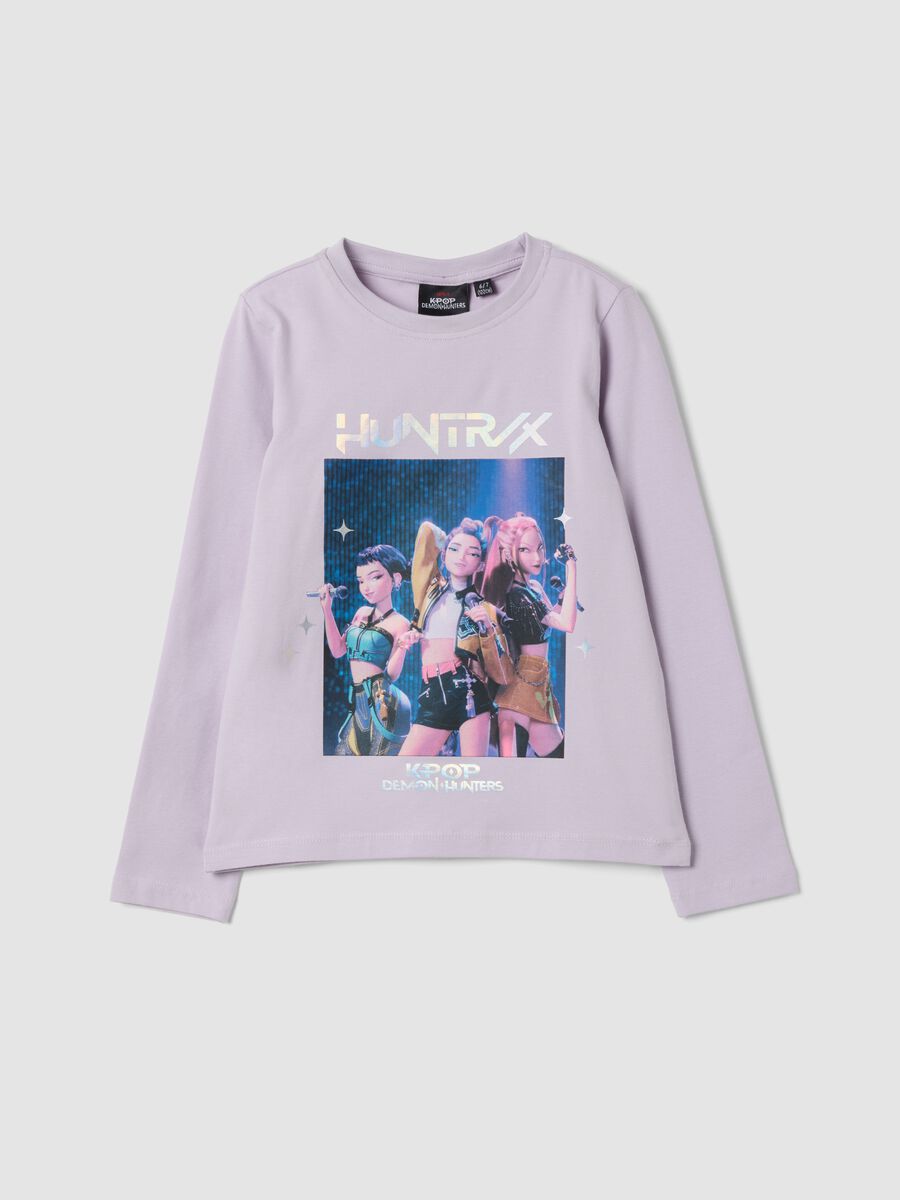 Purple stretch cotton T-shirt with K-Pop Demon Hunters print_0