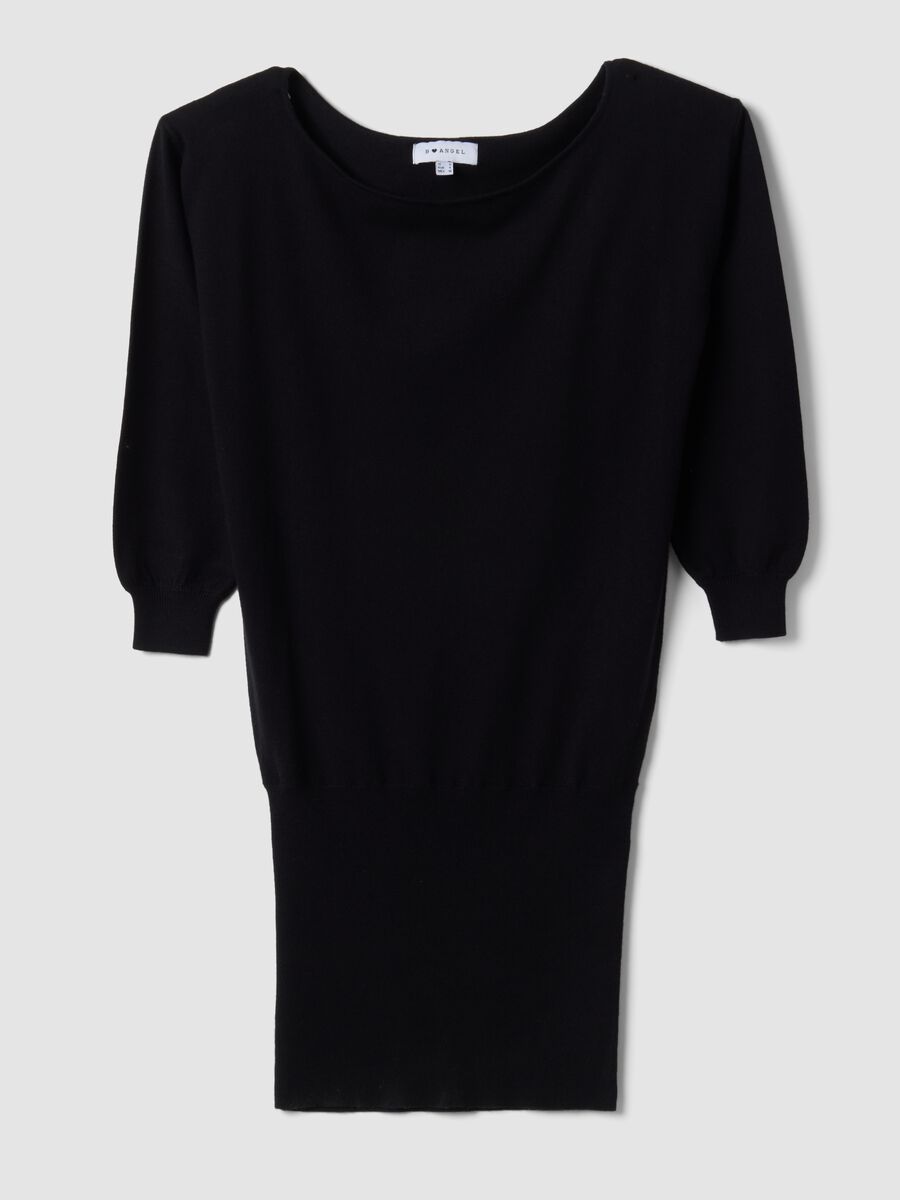 Black viscose-blend dress with boat neckline_0