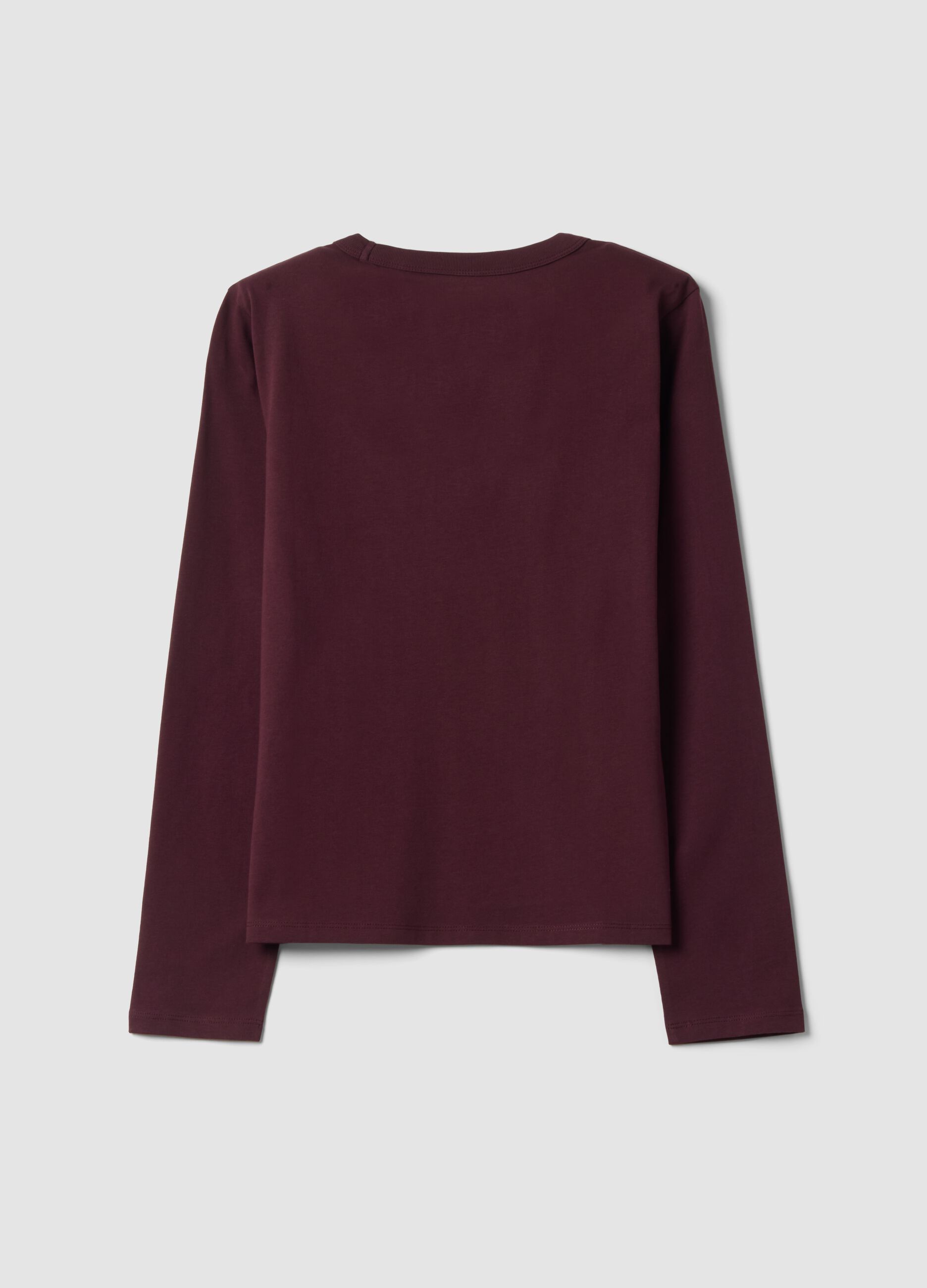 Purple long-sleeved pure cotton jersey T-shirt, regular fit
