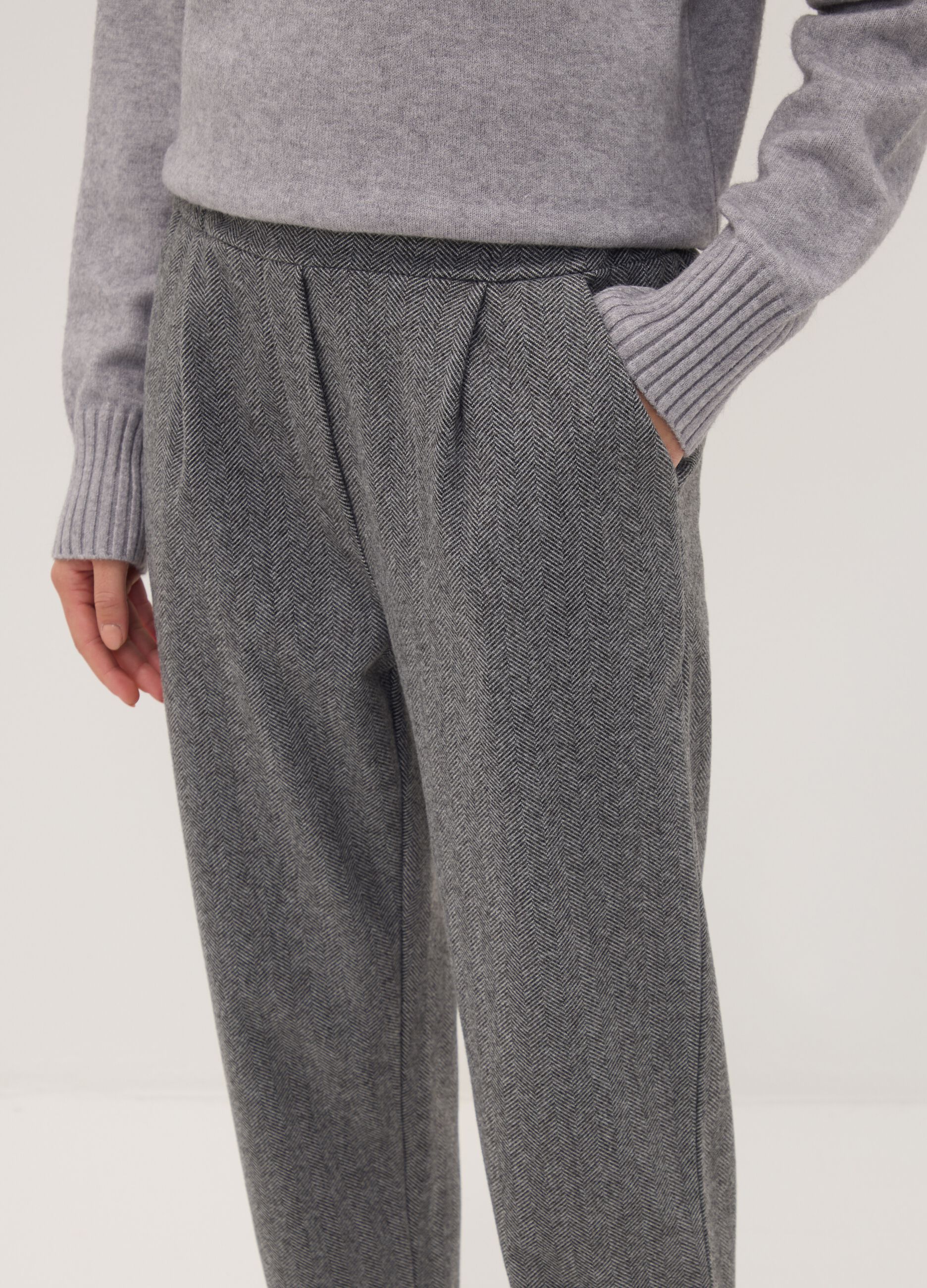 Grey regular-fit trousers with chevron pattern