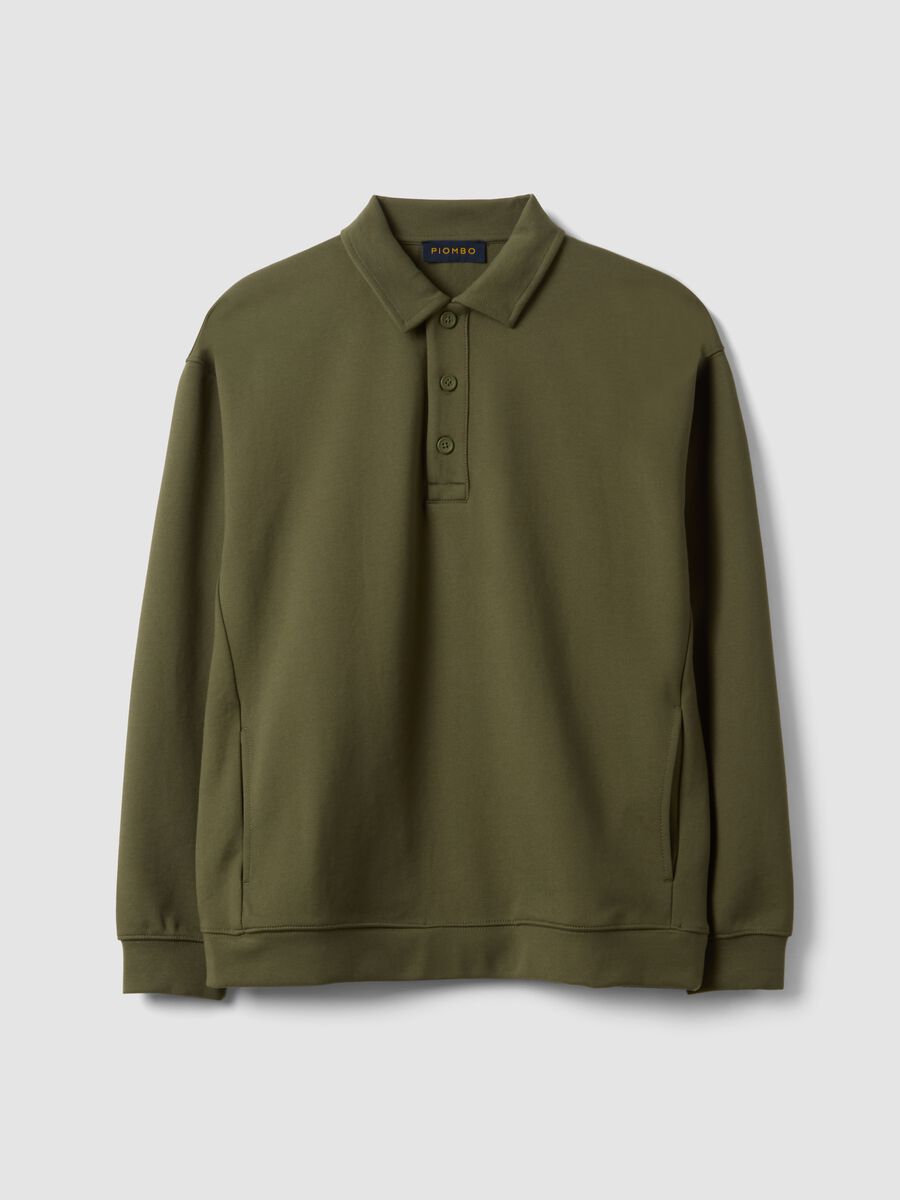 Green stretch polo-collar sweatshirt in a relaxed fit_0