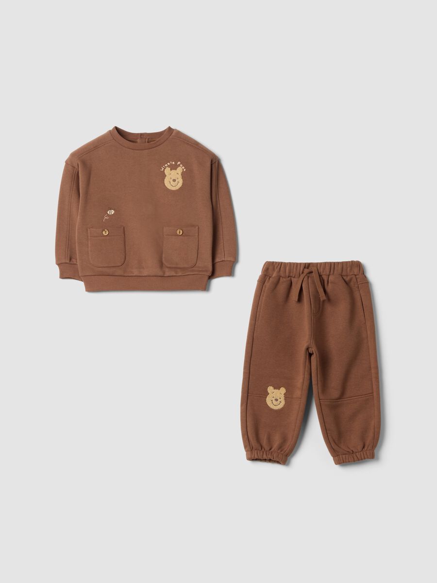 Brown organic cotton-blend Winnie the Pooh jogging set_0