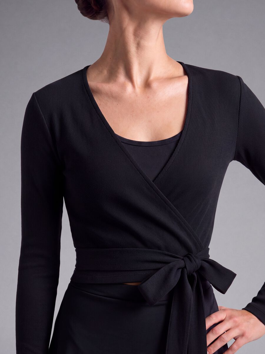 Black ribbed stretch-cotton wrap top ALTAVIA STUDIO_2