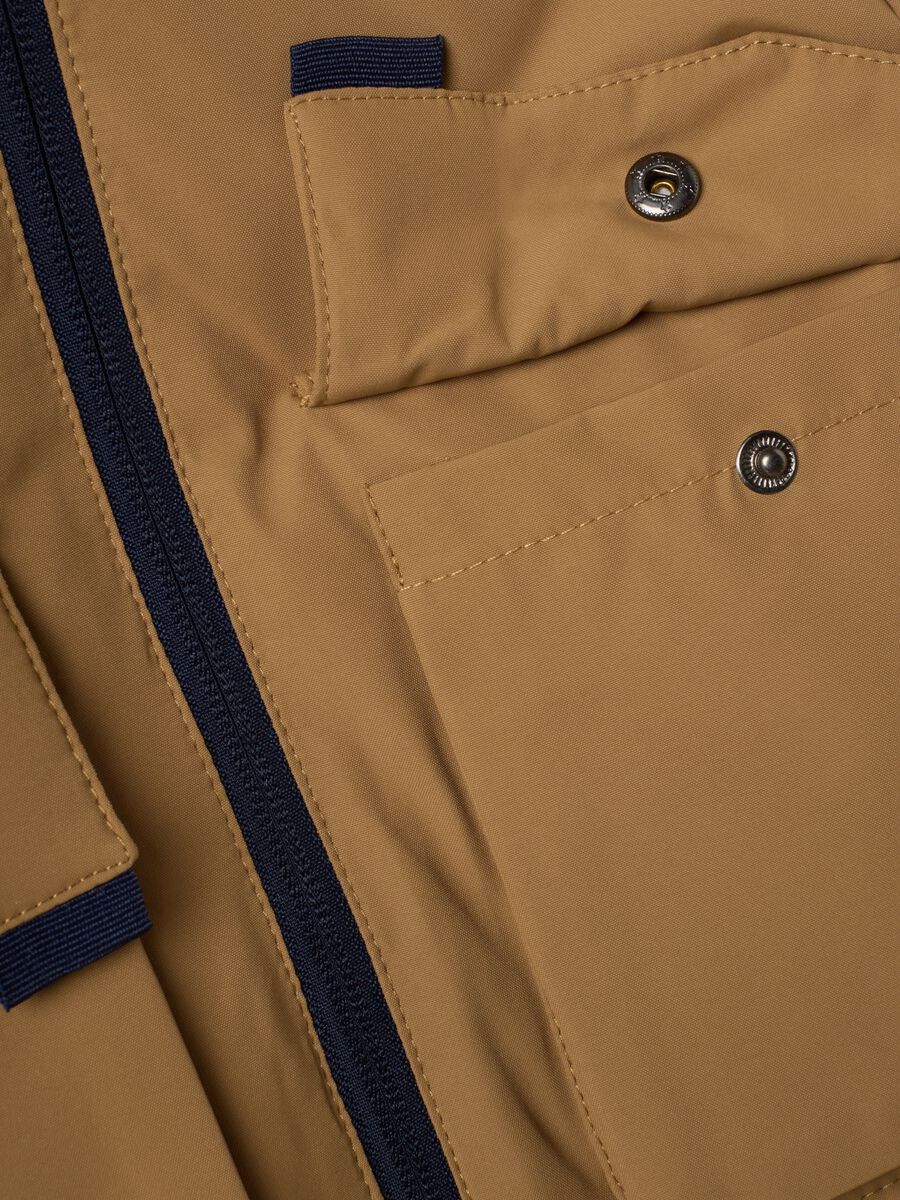 Brown padded hooded zip-up jacket for boys_3