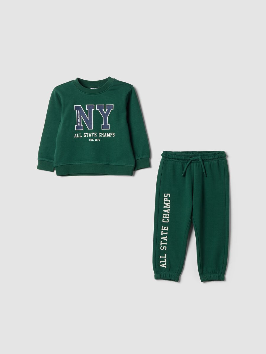 Green pure cotton crew-neck jogger set for baby boy_0