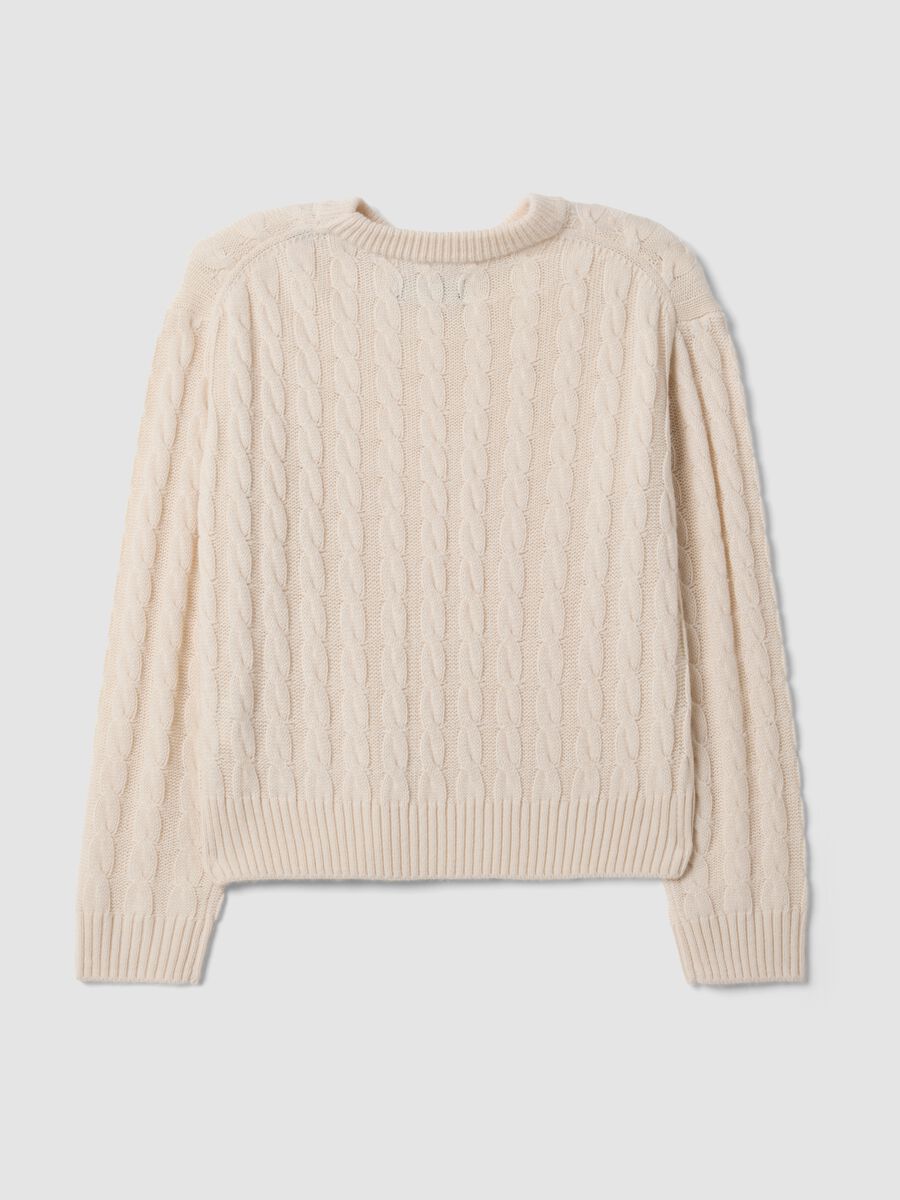 Beige wool-blend cable-knit crew-neck jumper in an oversized fit_6