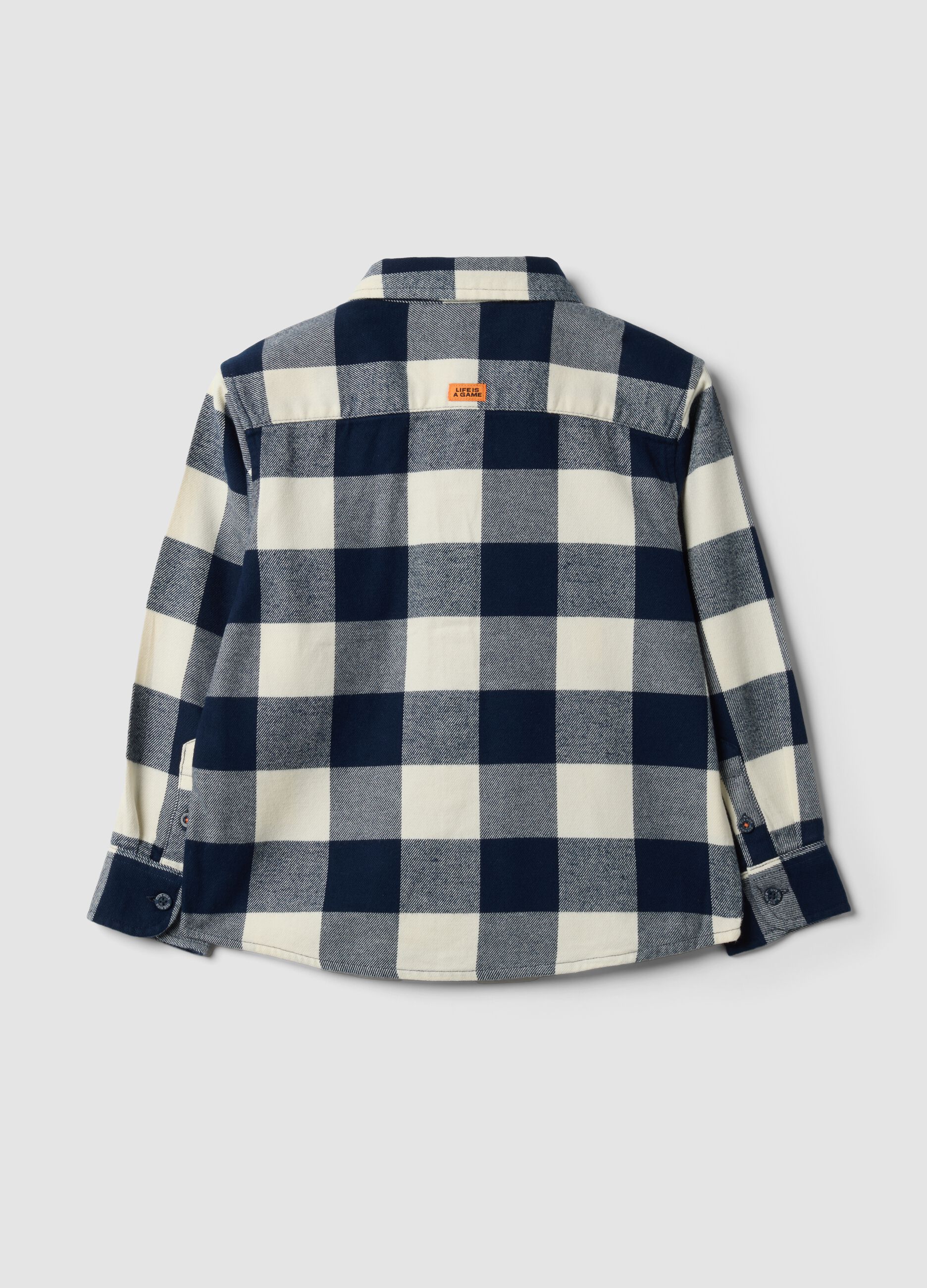 Blue and white checked pure cotton shirt