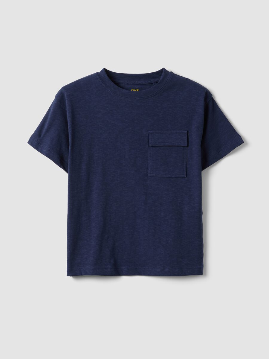 Children's blue pure cotton regular fit T-shirt with pocket_0