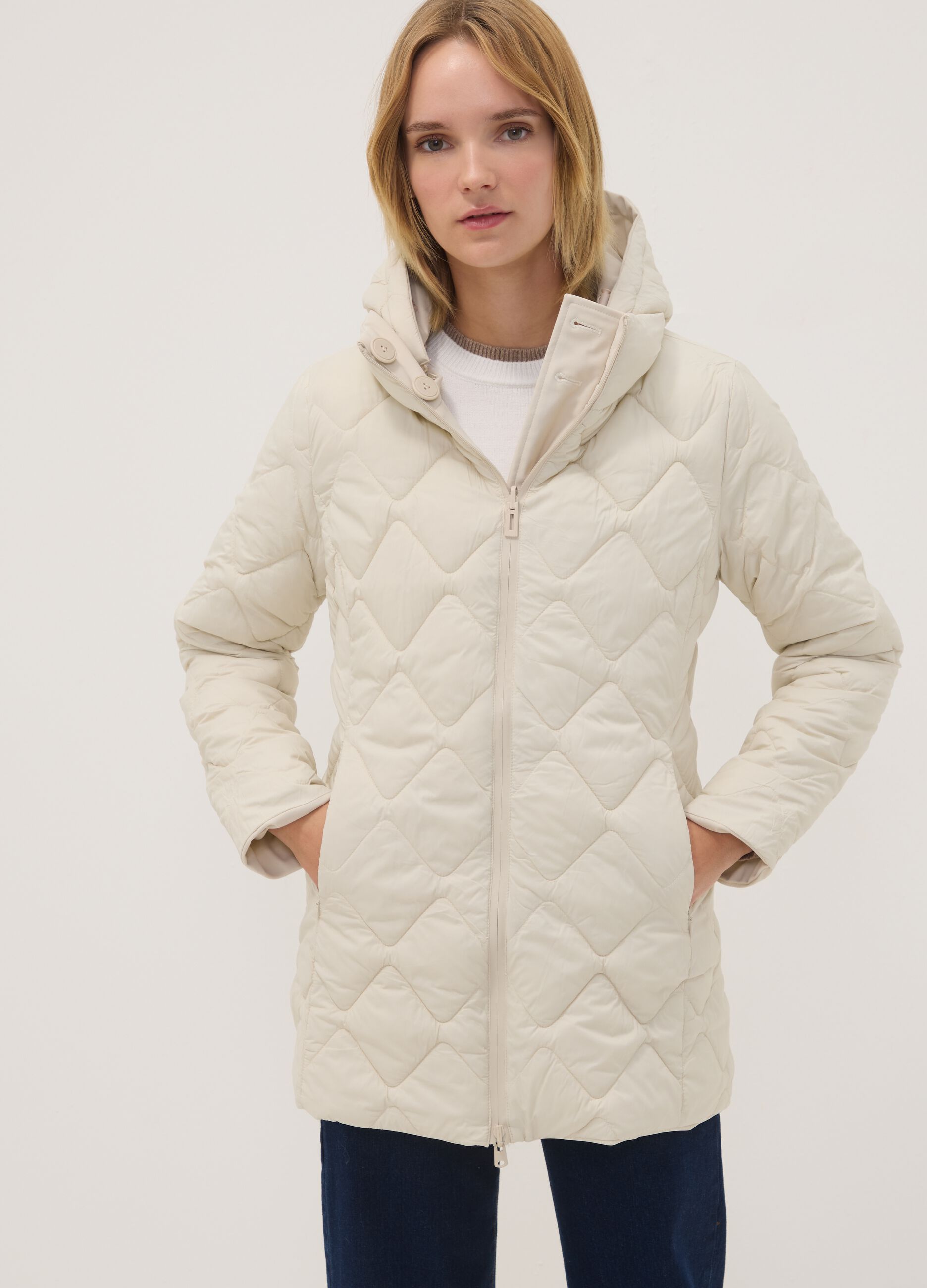 Sand hooded parka in stretch fabric, regular fit