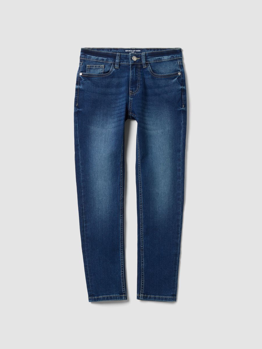 Boys' blue slim-fit stretch cotton jeans_0