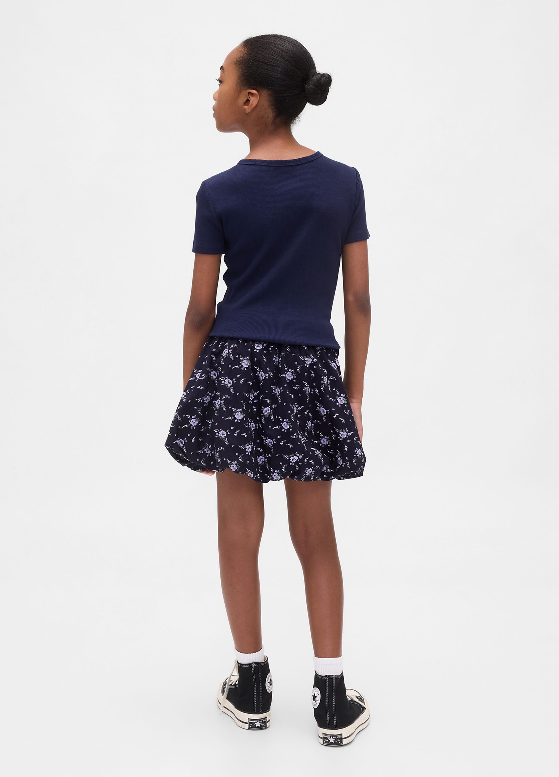 Blue cotton skirt with flowers