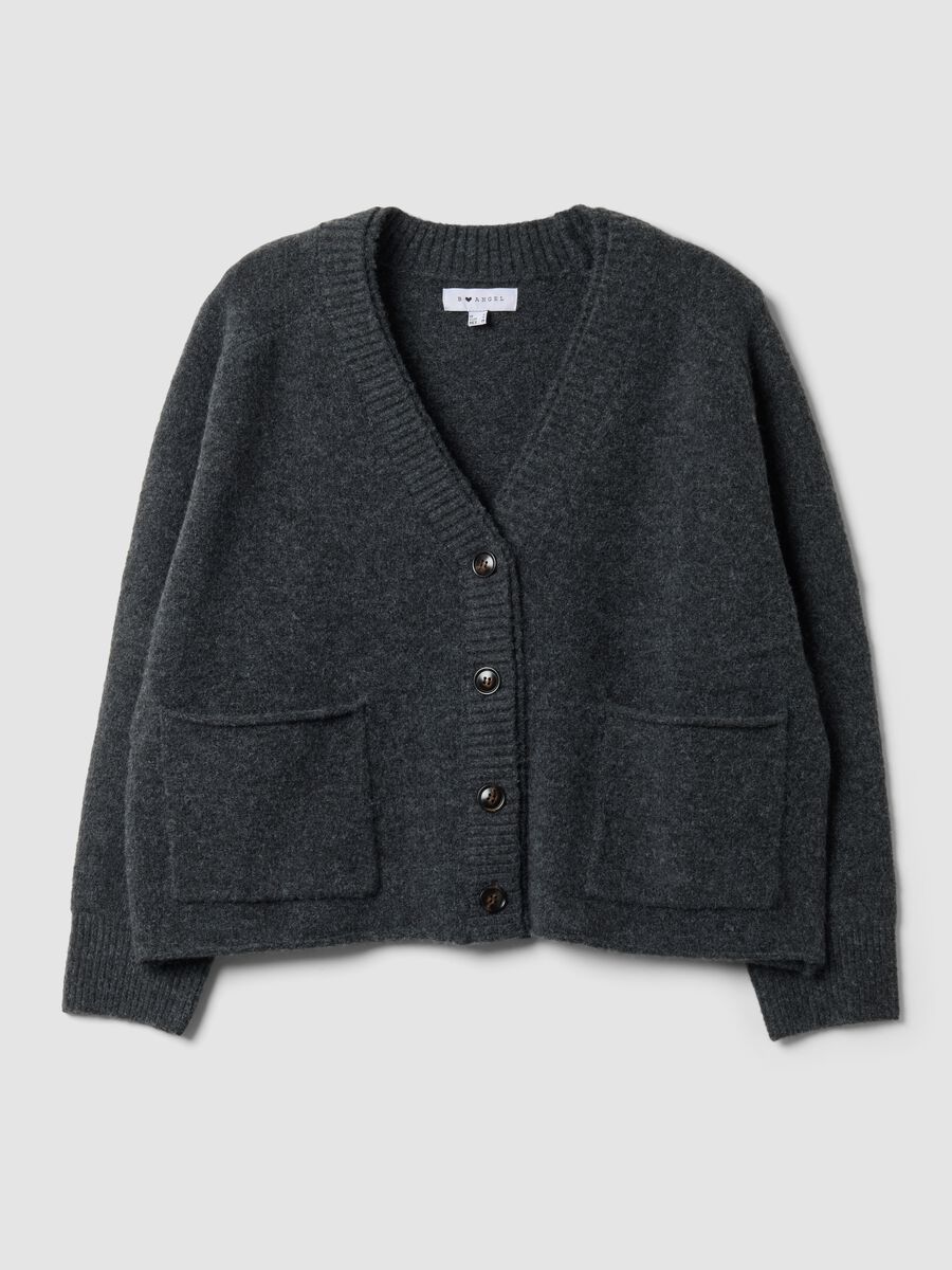 Grey stretch wool cardigan with deep V-neck_0