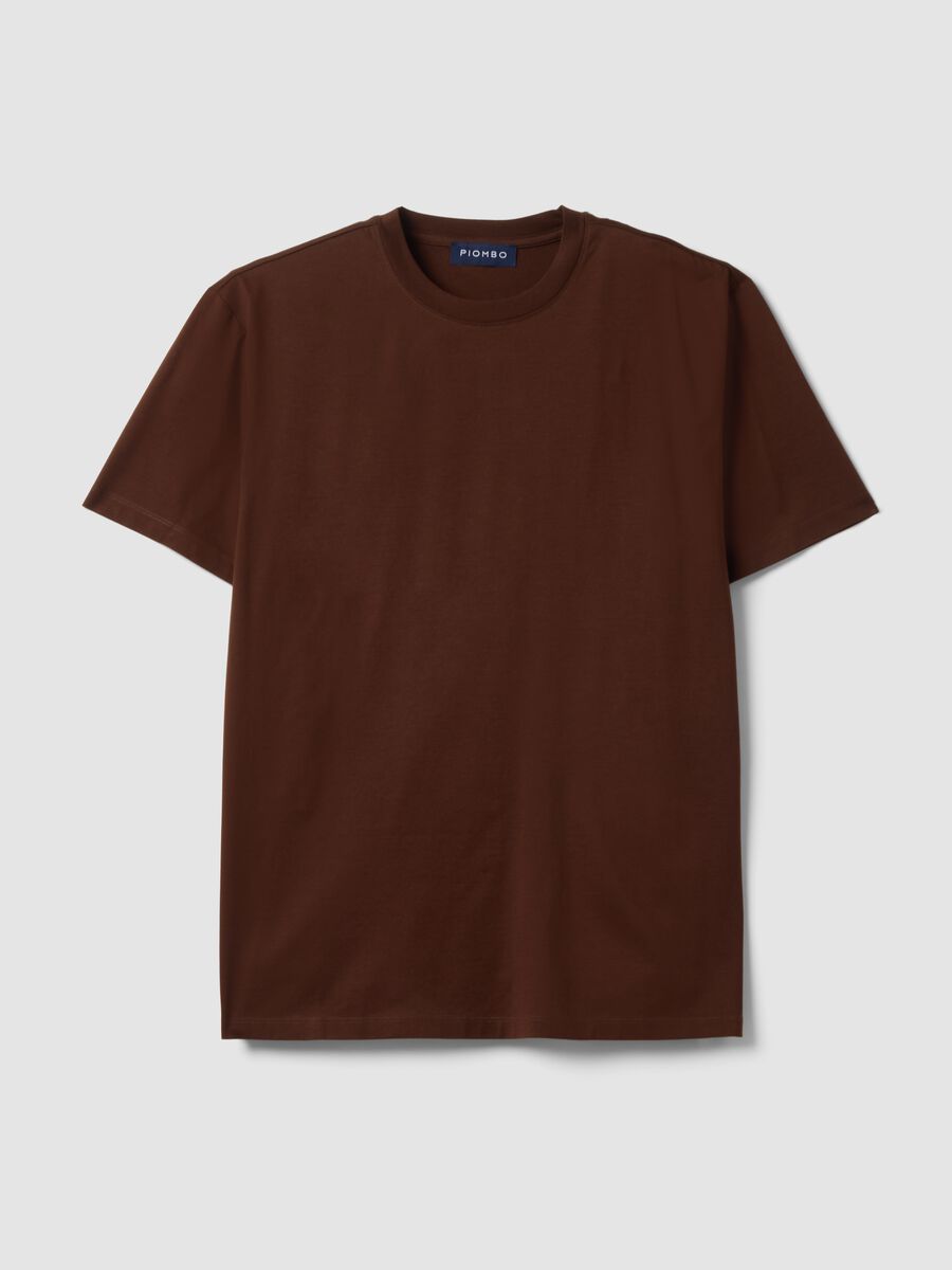 Brown pure cotton jersey T-shirt with relaxed fit crew neck_0