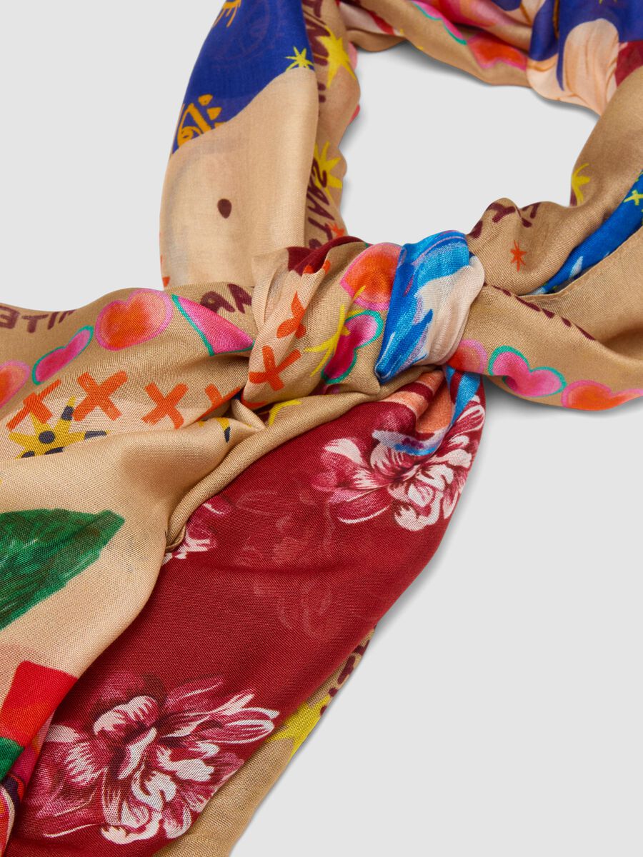 Multicoloured pure viscose patterned scarf_2