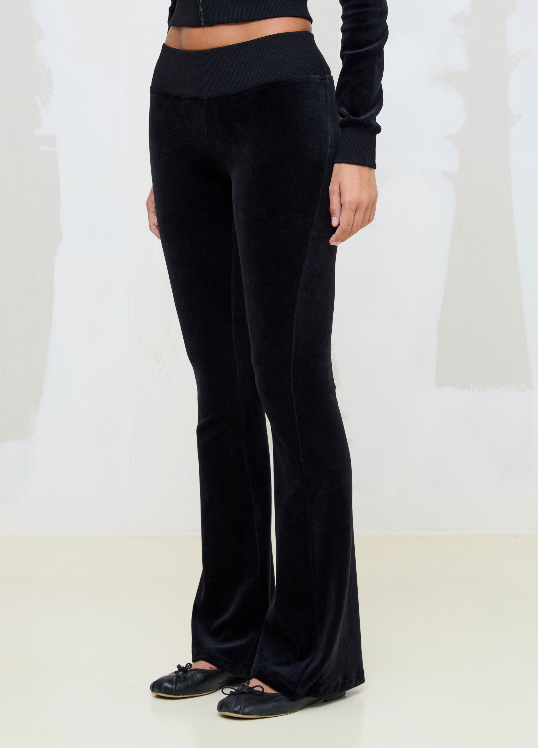 Black Velour Flared Trousers