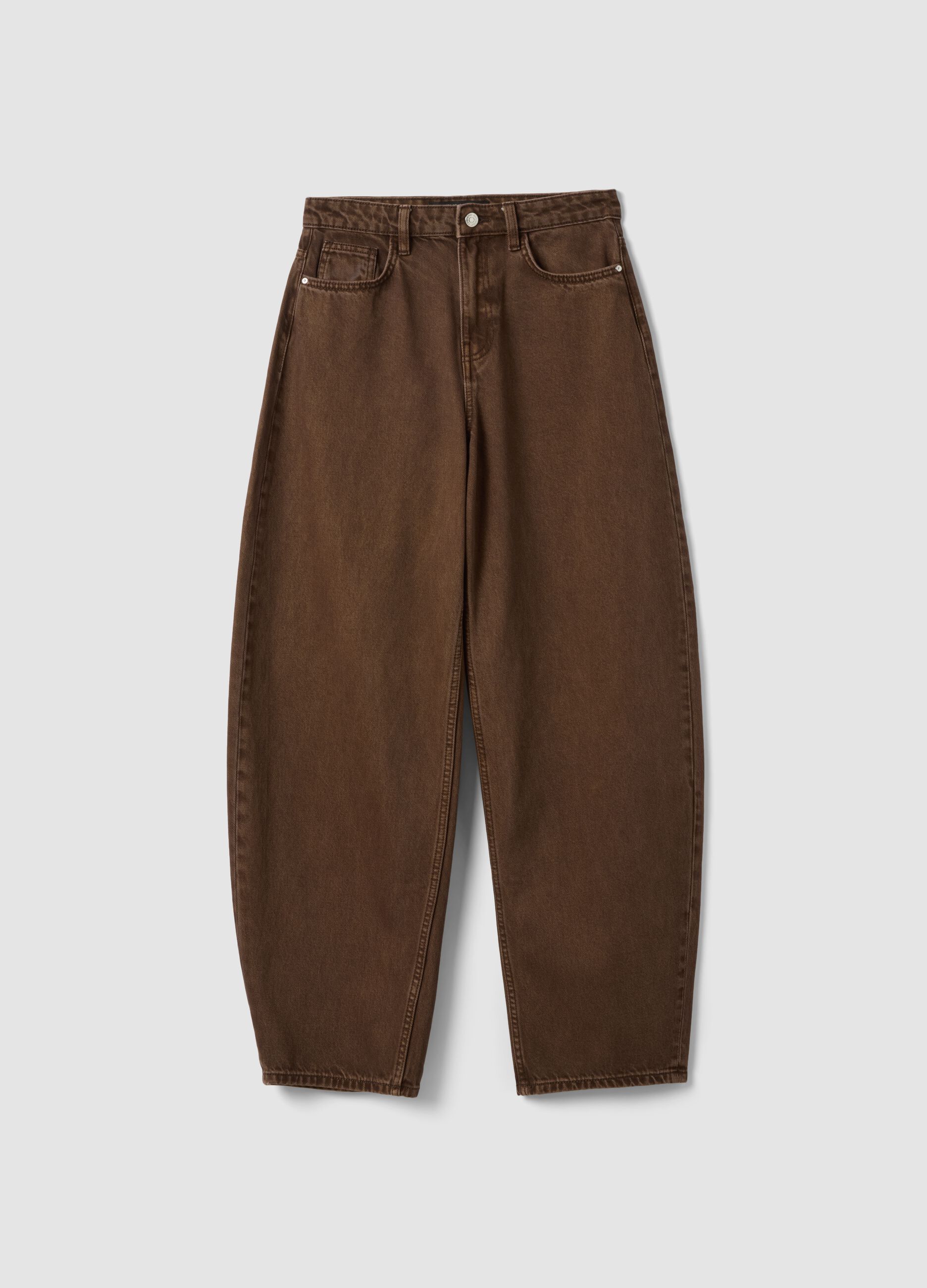 Jeans marroni in puro cotone barrel fit