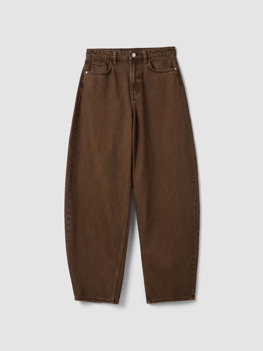Brown pure cotton barrel-fit jeans_4