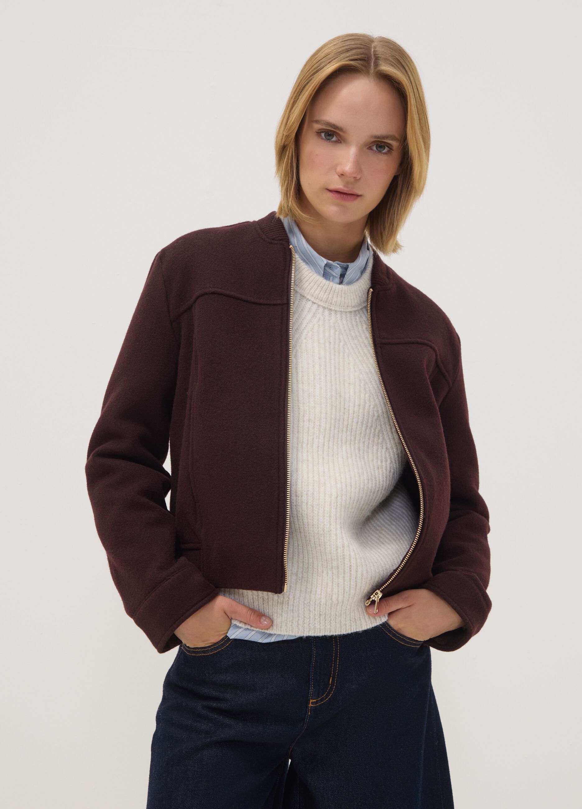 Burgundy purple regular-fit jacket with zip