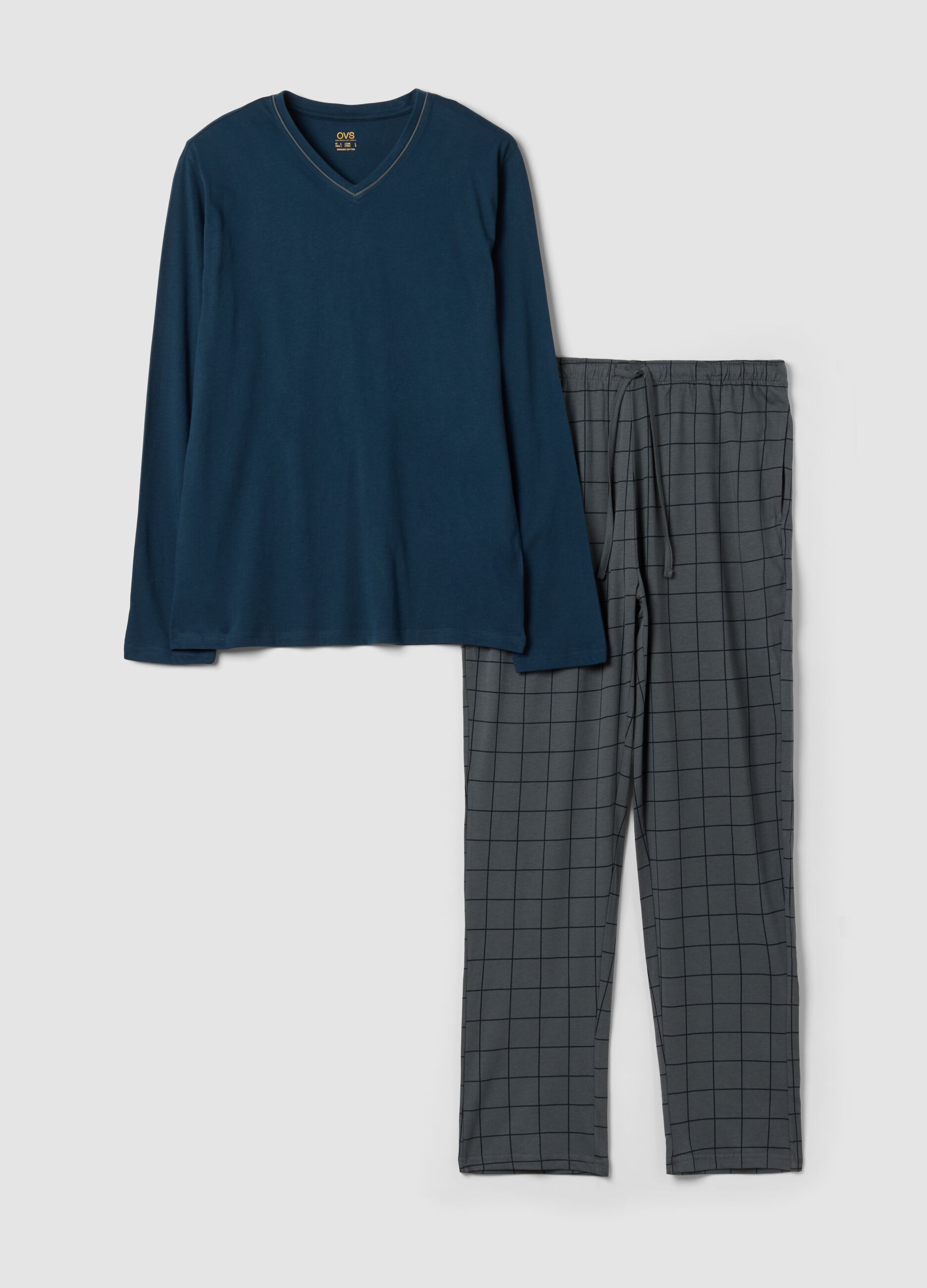 Blue pure organic cotton V-neck pyjamas