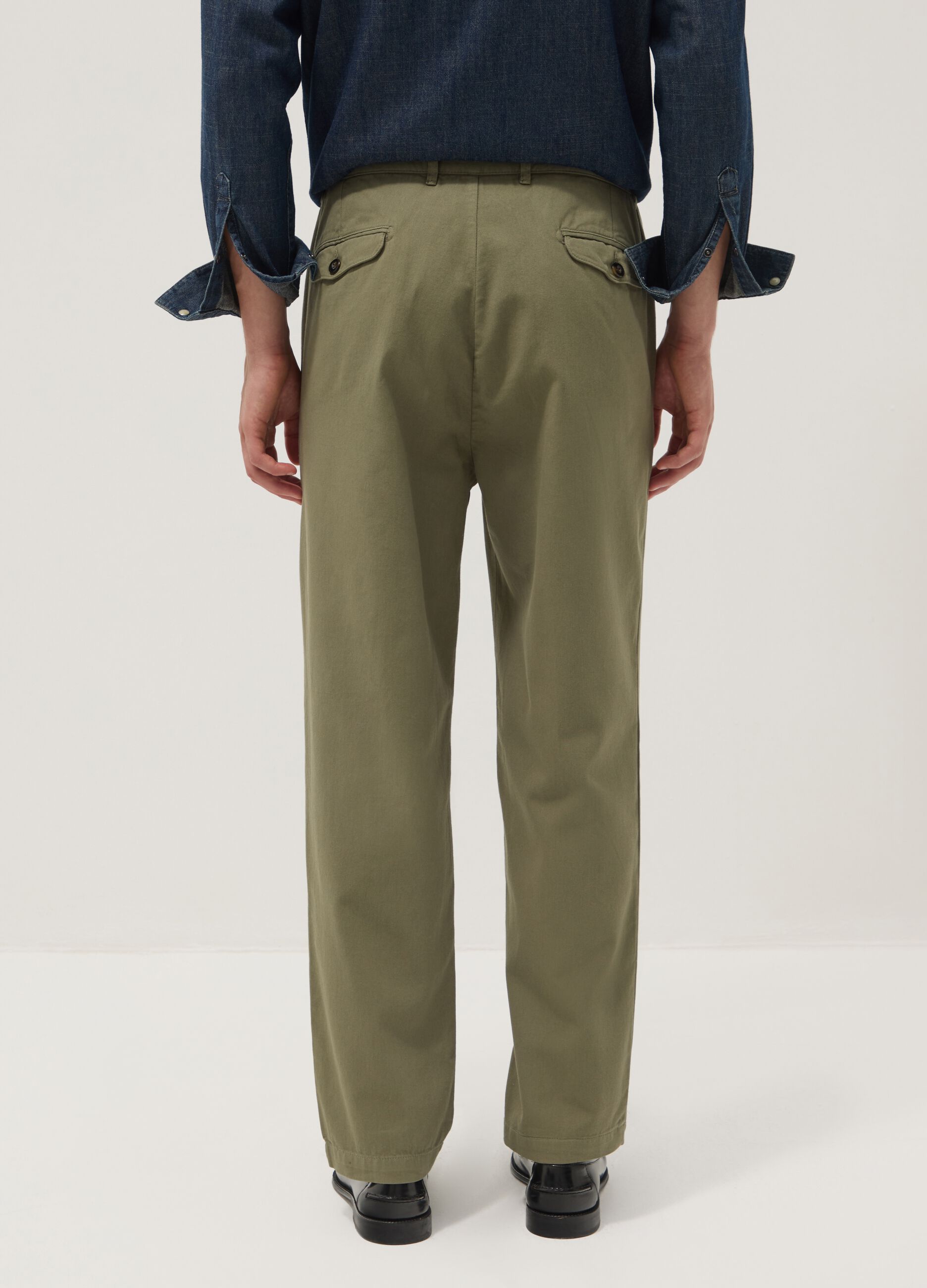 Green pure cotton carrot-fit chino trousers