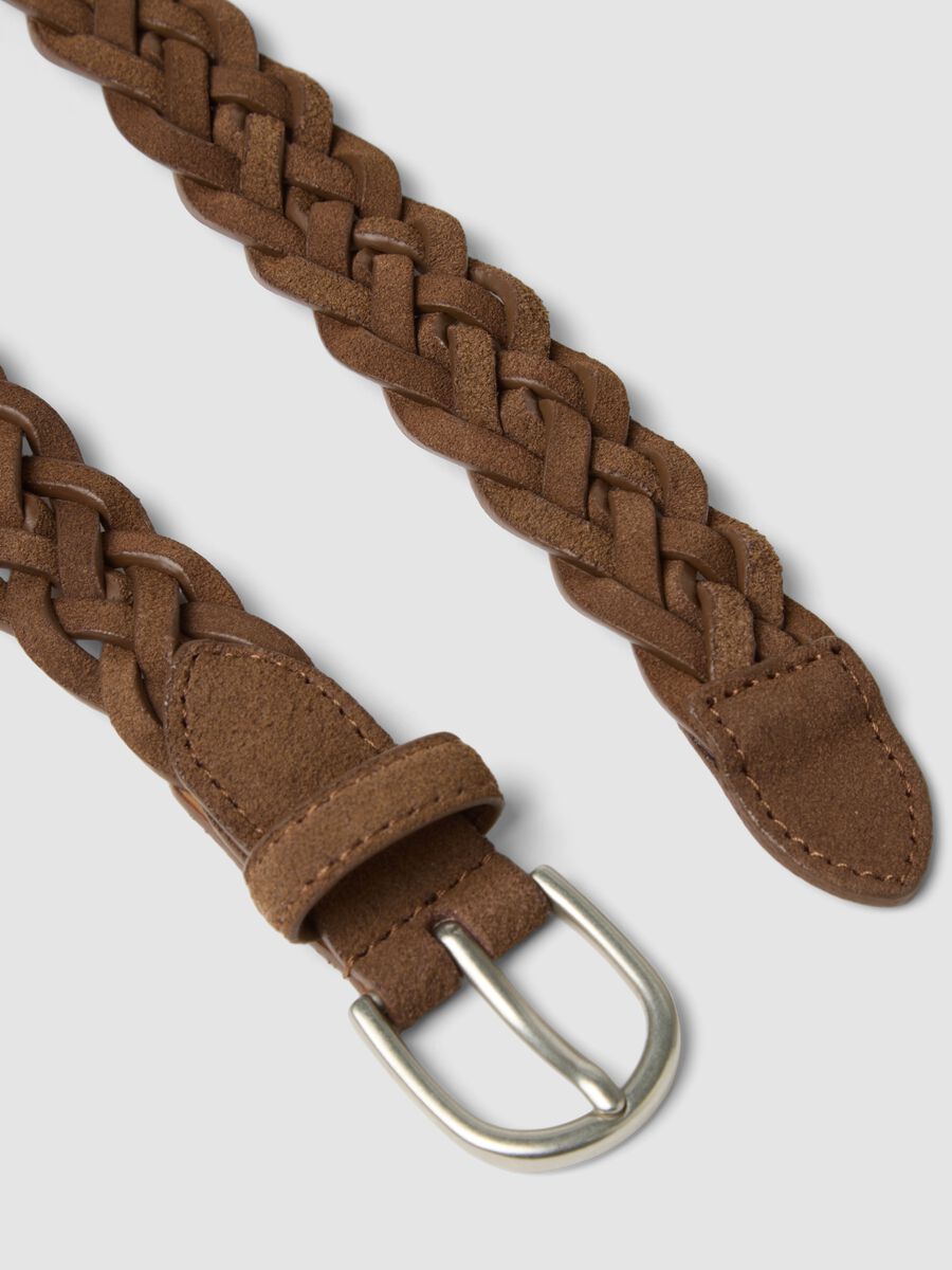 Brown braided genuine leather belt_1