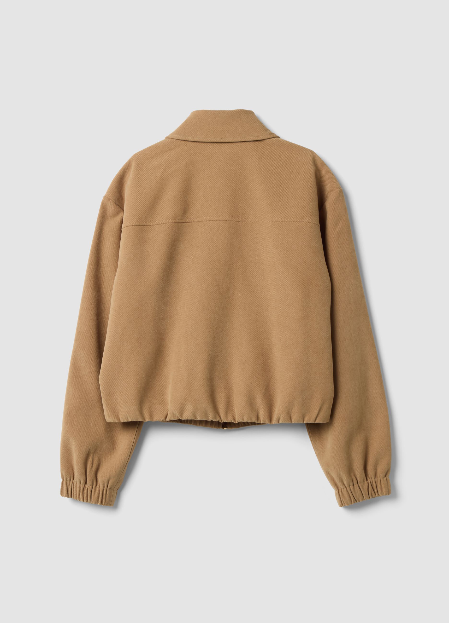 Beige stretch-fabric over-fit blazer with zip fastening
