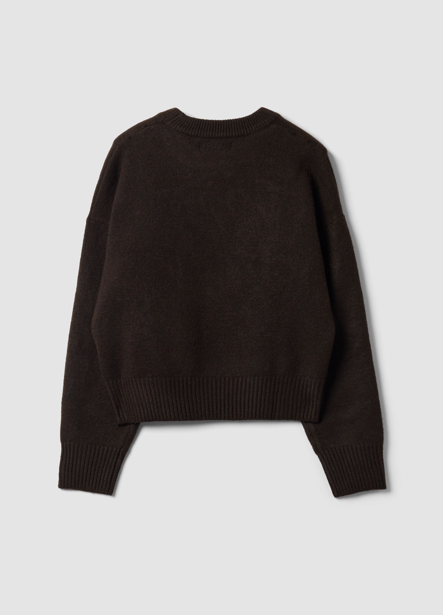 Brown stretch-viscose jumper with teddy bear motif