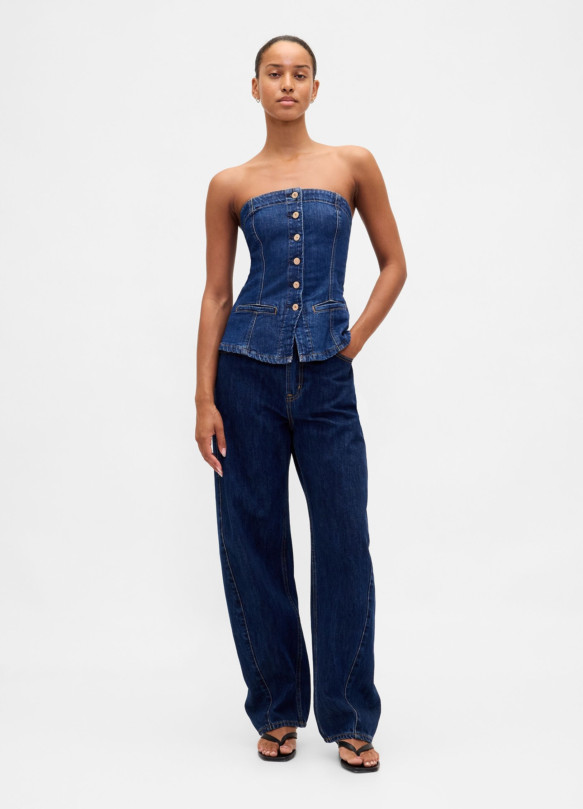 Stretch Denim Waistcoat with Buttons