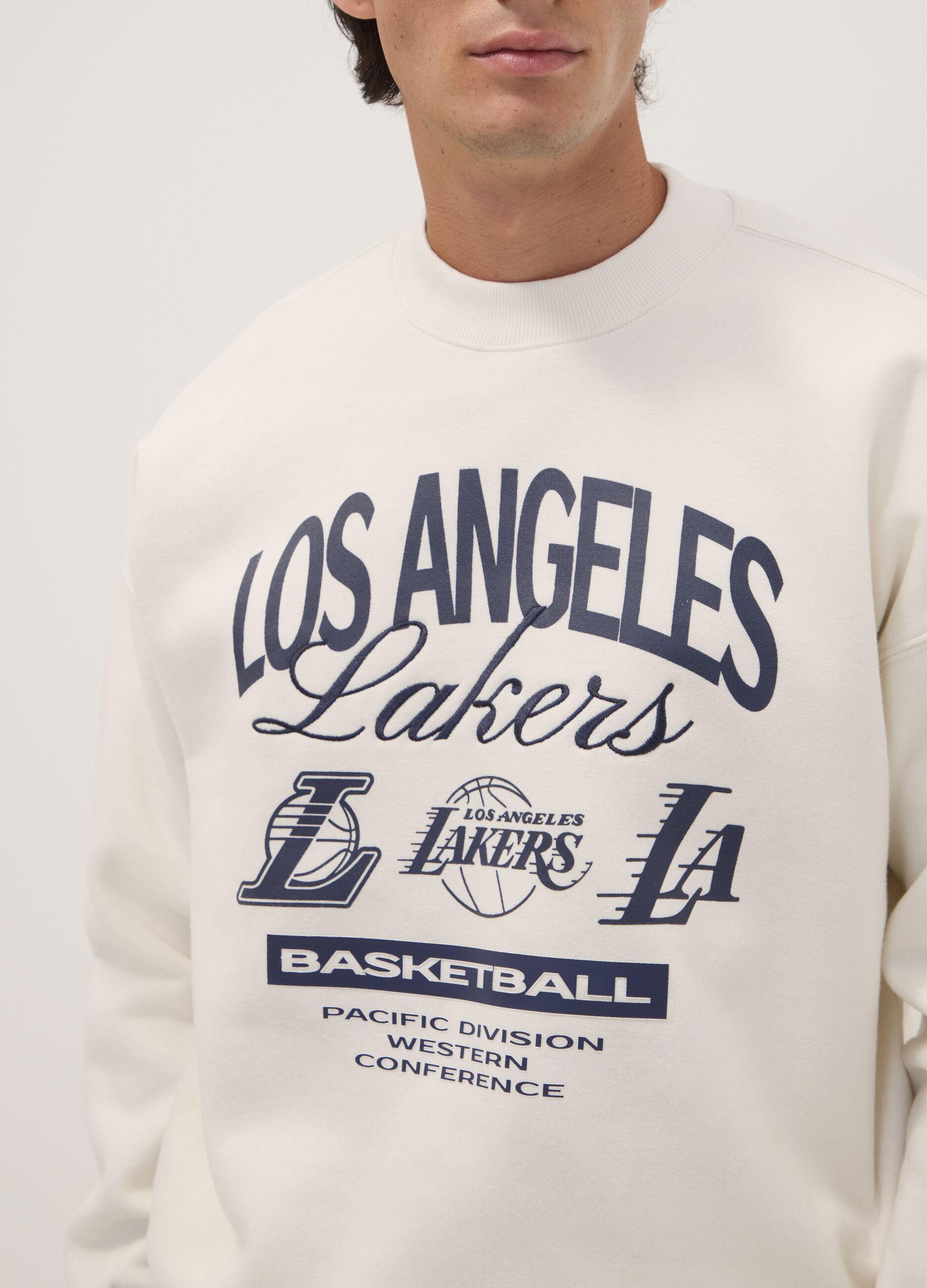 White cotton-blend sweatshirt with Lakers print