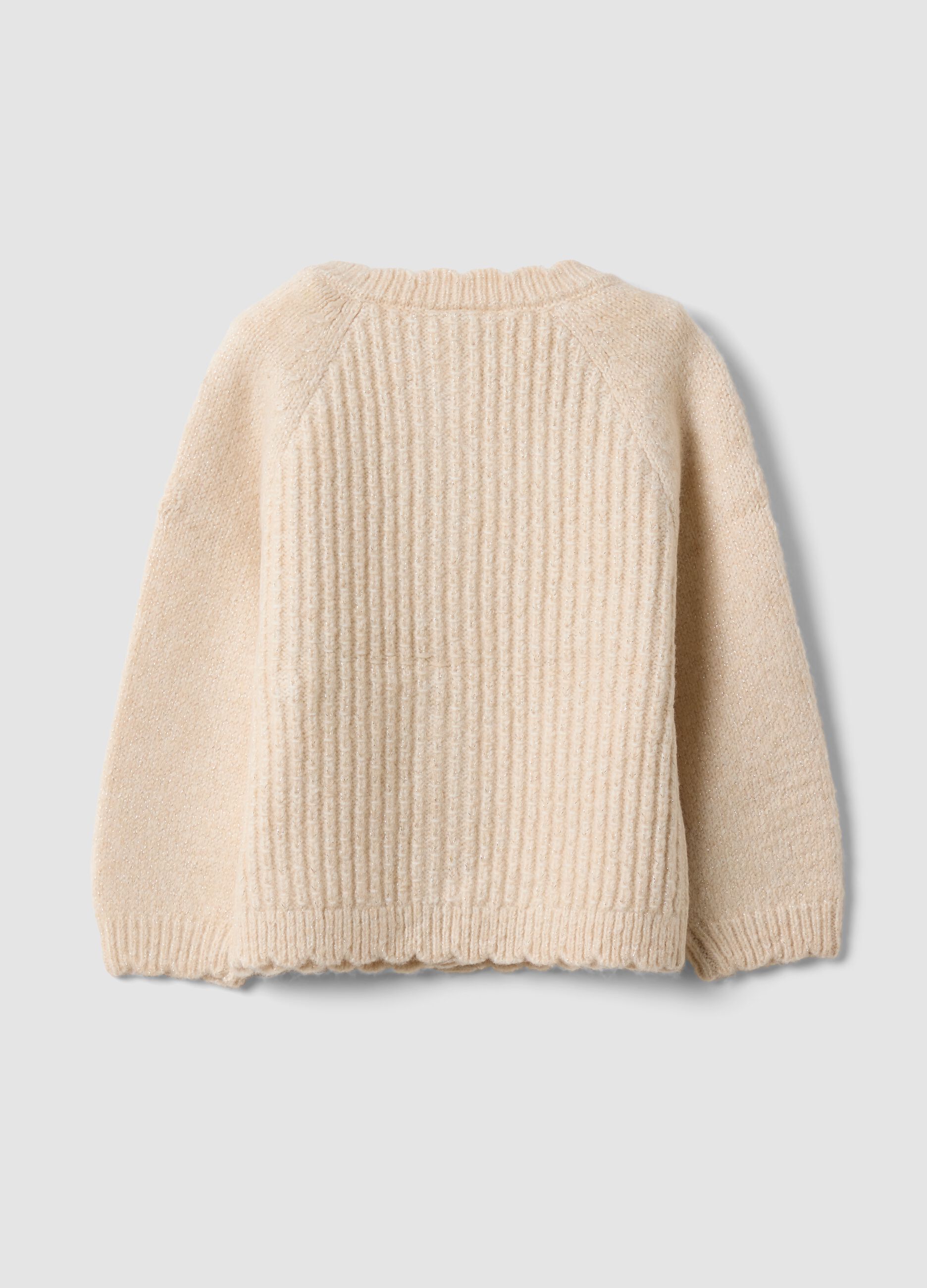 Beige knit crew-neck cardigan