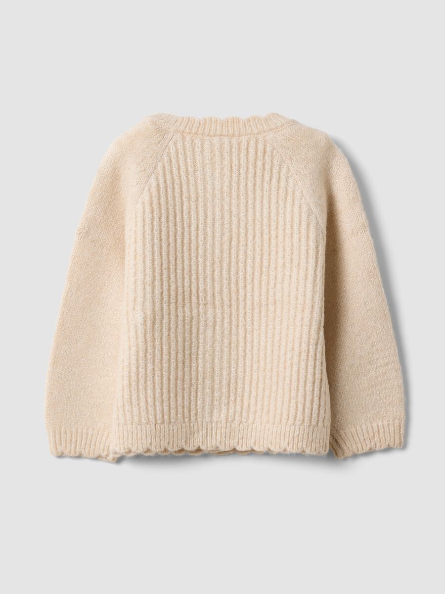 Beige knit crew-neck cardigan_1