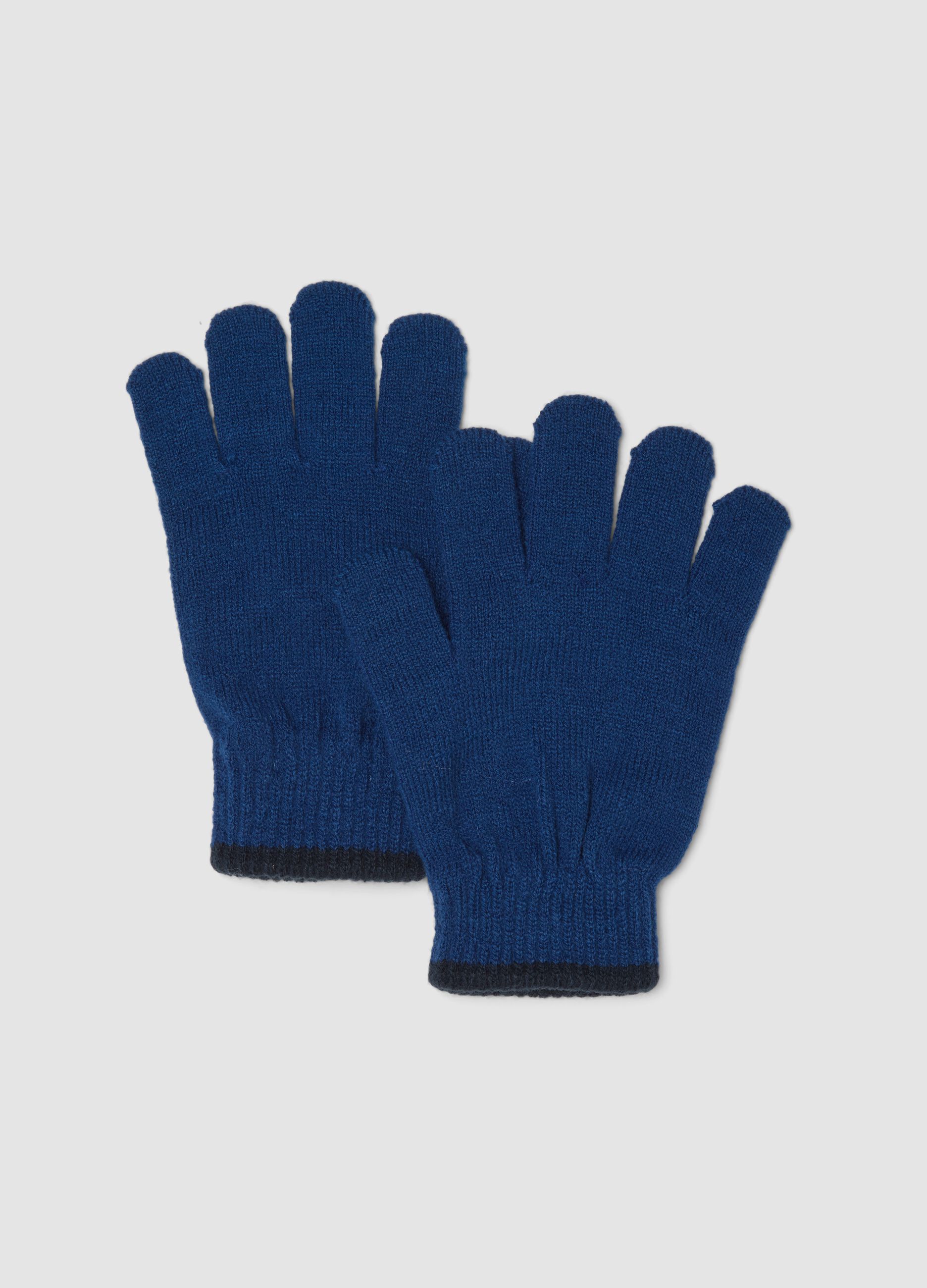 Guanti blu navy in maglia con polsini a coste