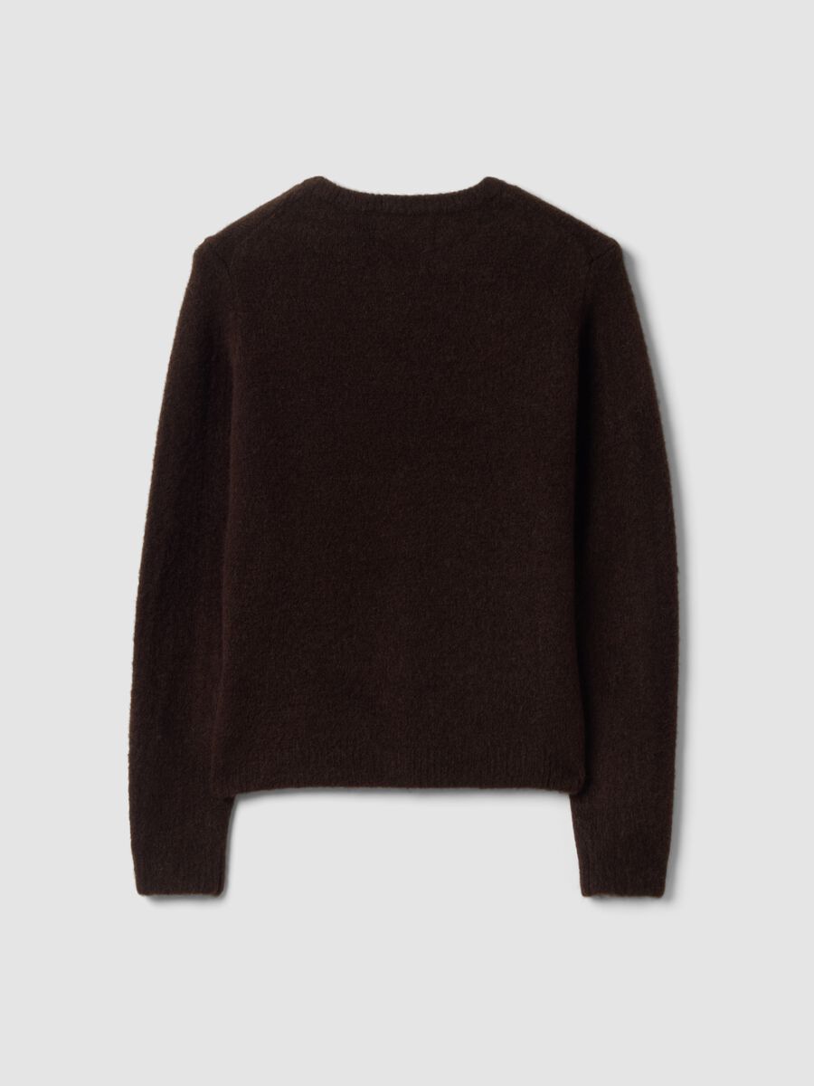 Brown stretch wool crew-neck cardigan, regular fit_6