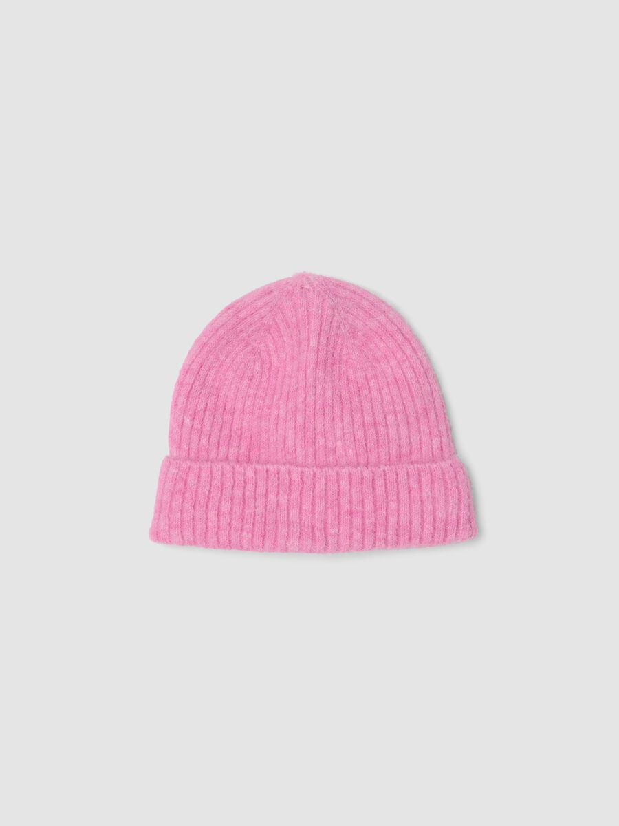 Pink ribbed stretch wool-blend hat_0