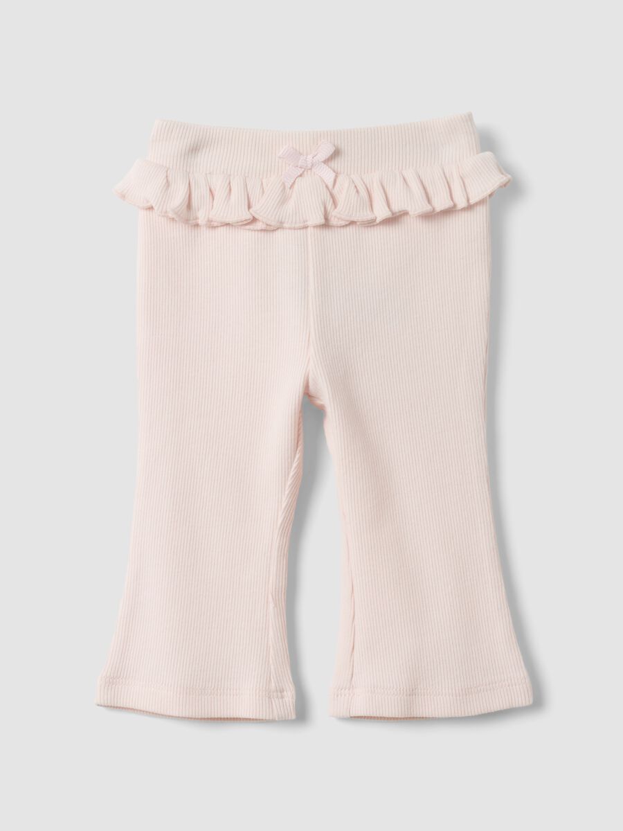 Pink flared ribbed organic cotton leggings for baby girl_0