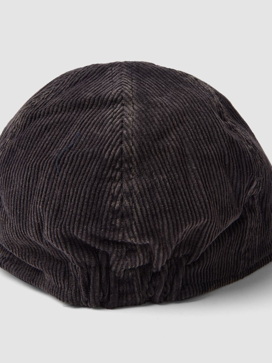 Grey pure cotton ribbed flat cap_2