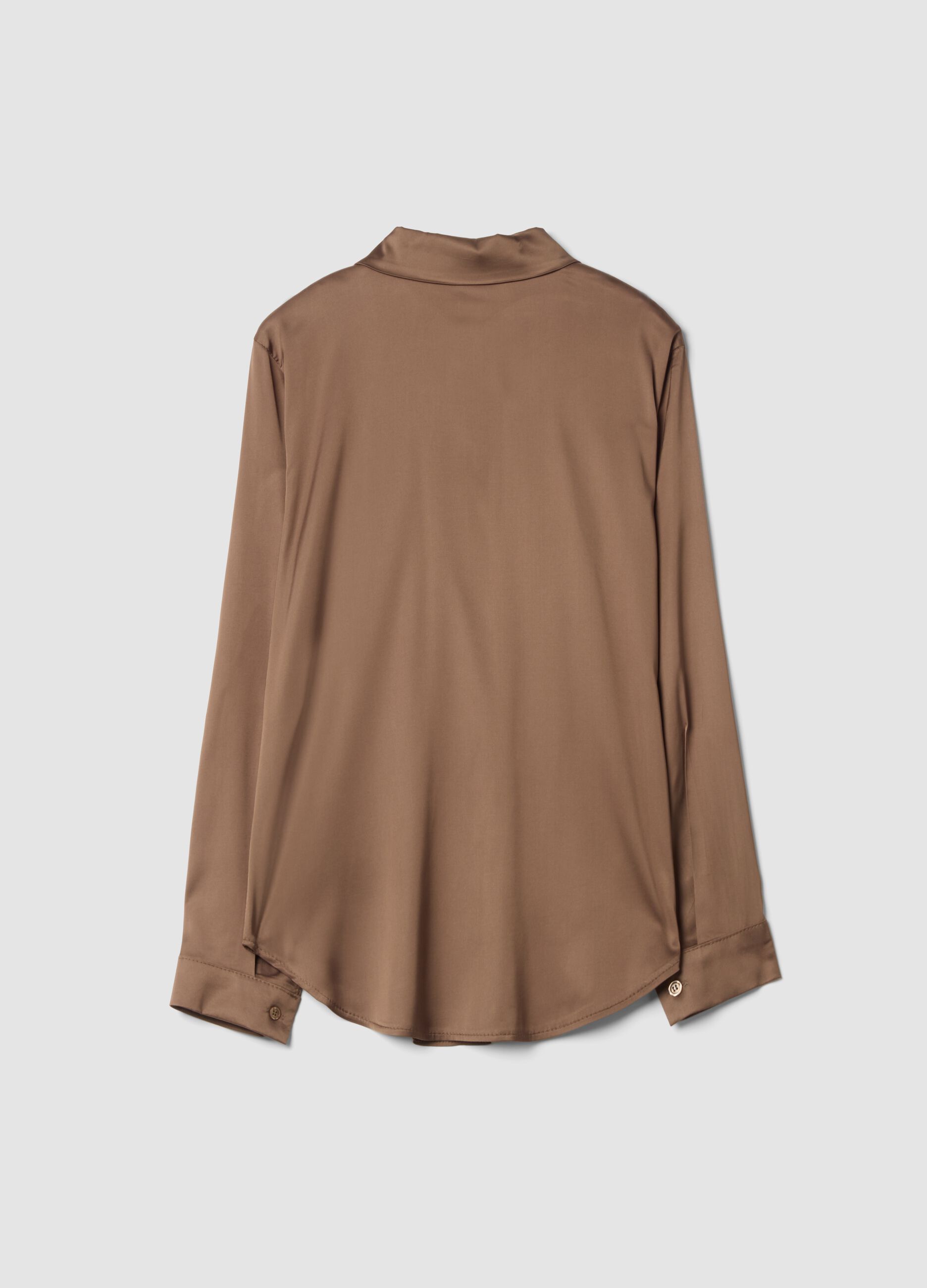 Brown stretch viscose shacket, regular fit