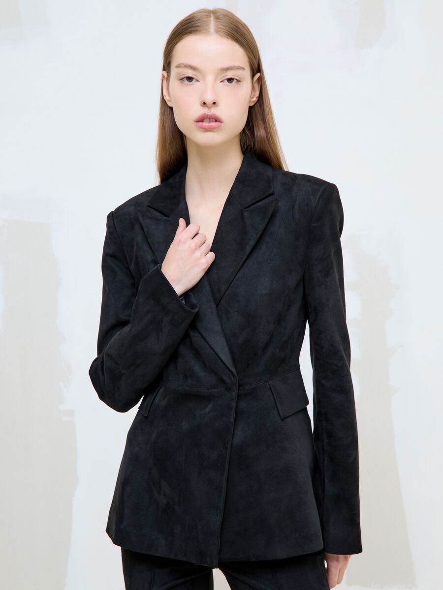 Black Faux Suede Blazer_3
