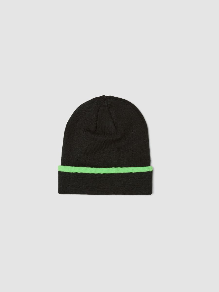 Black knitted beanie with cuff featuring Minecraft theme_1