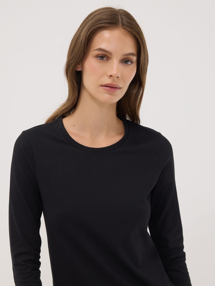 Black stretch organic cotton crew-neck top_0
