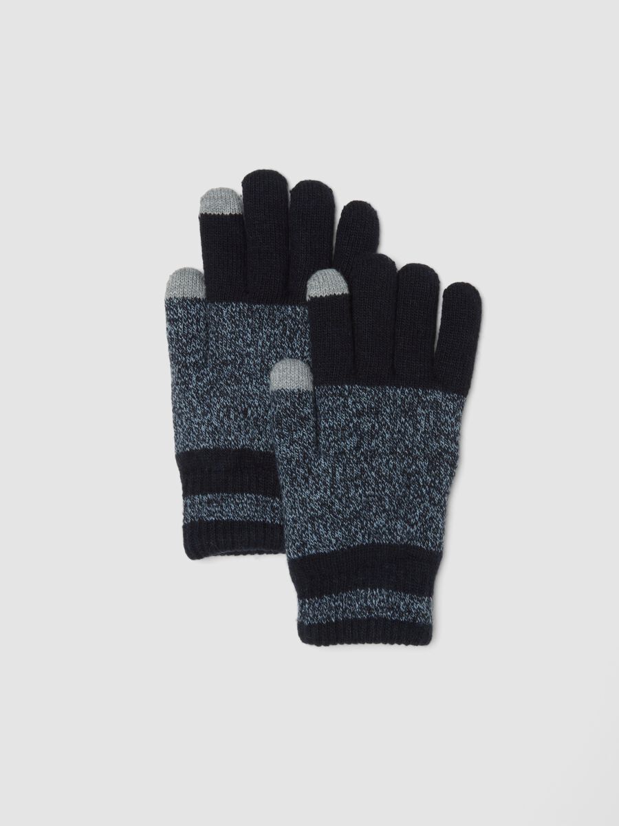 Blue stretch viscose and wool gloves_0