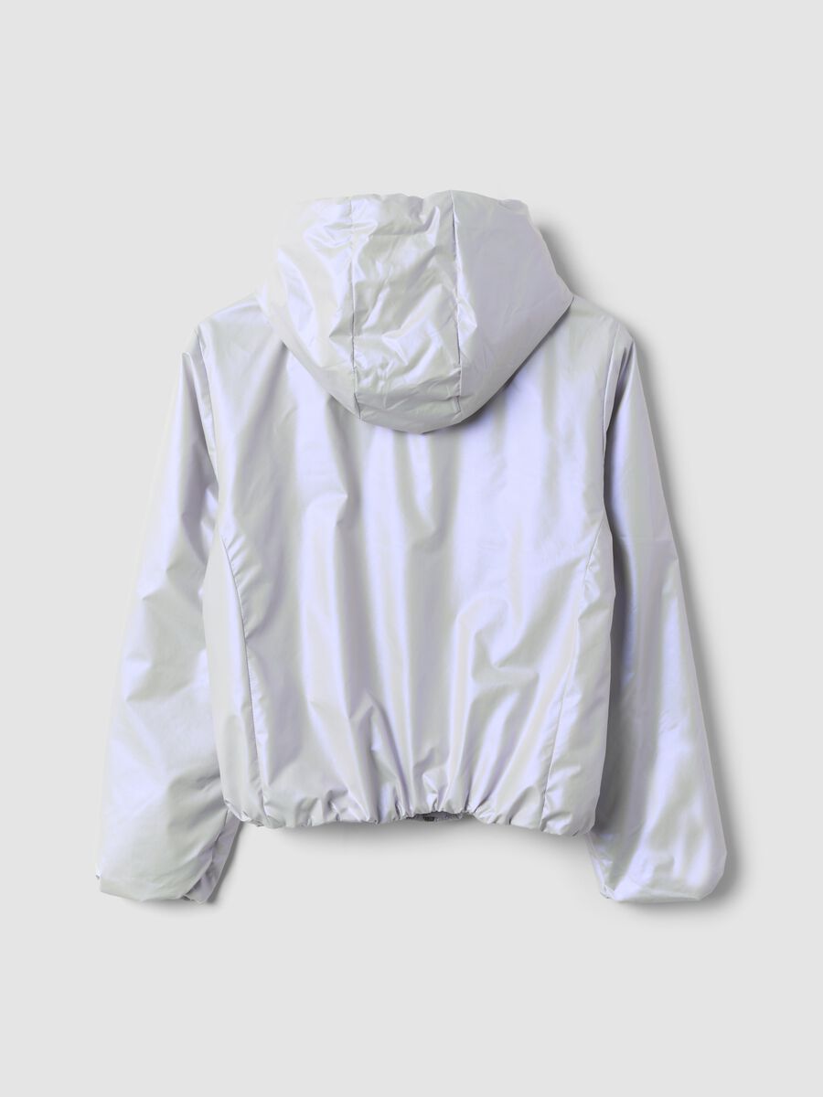 Grey hooded rain jacket with zip for girls_5