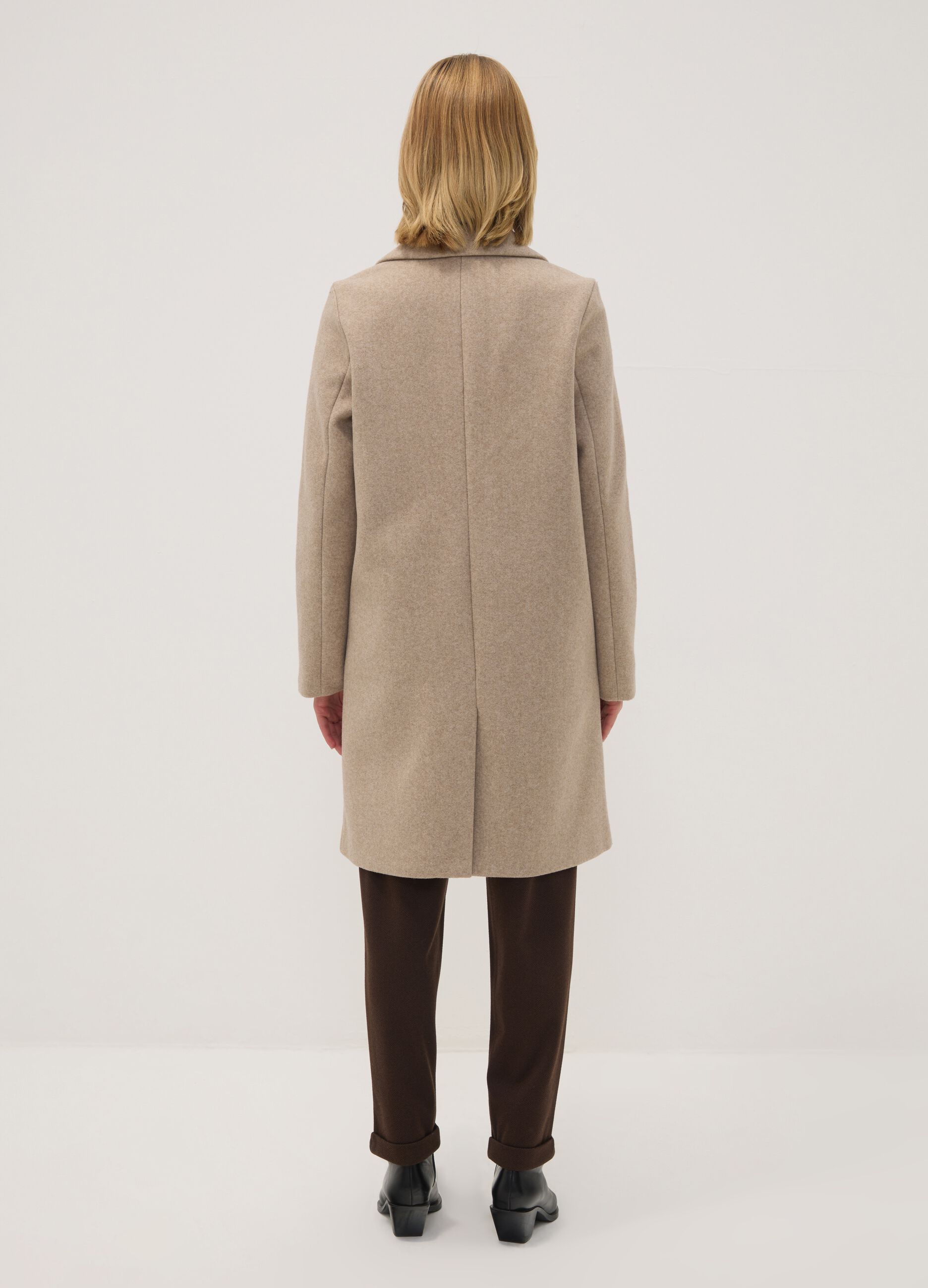 Camel regular-fit coat with lapels and buttons