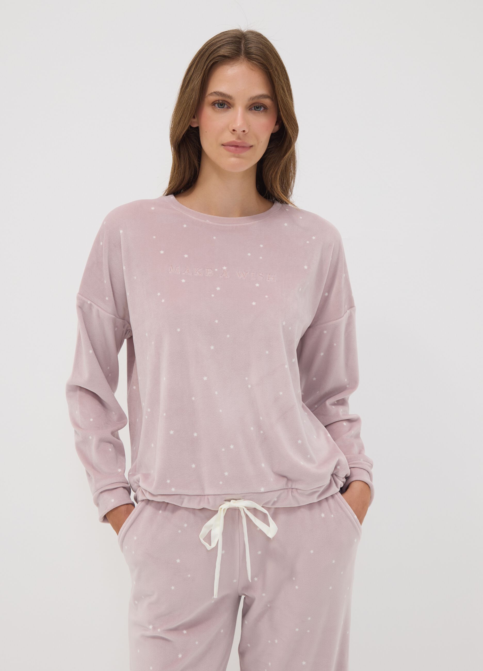 Purple stretch jersey pyjama sweatshirt with star print