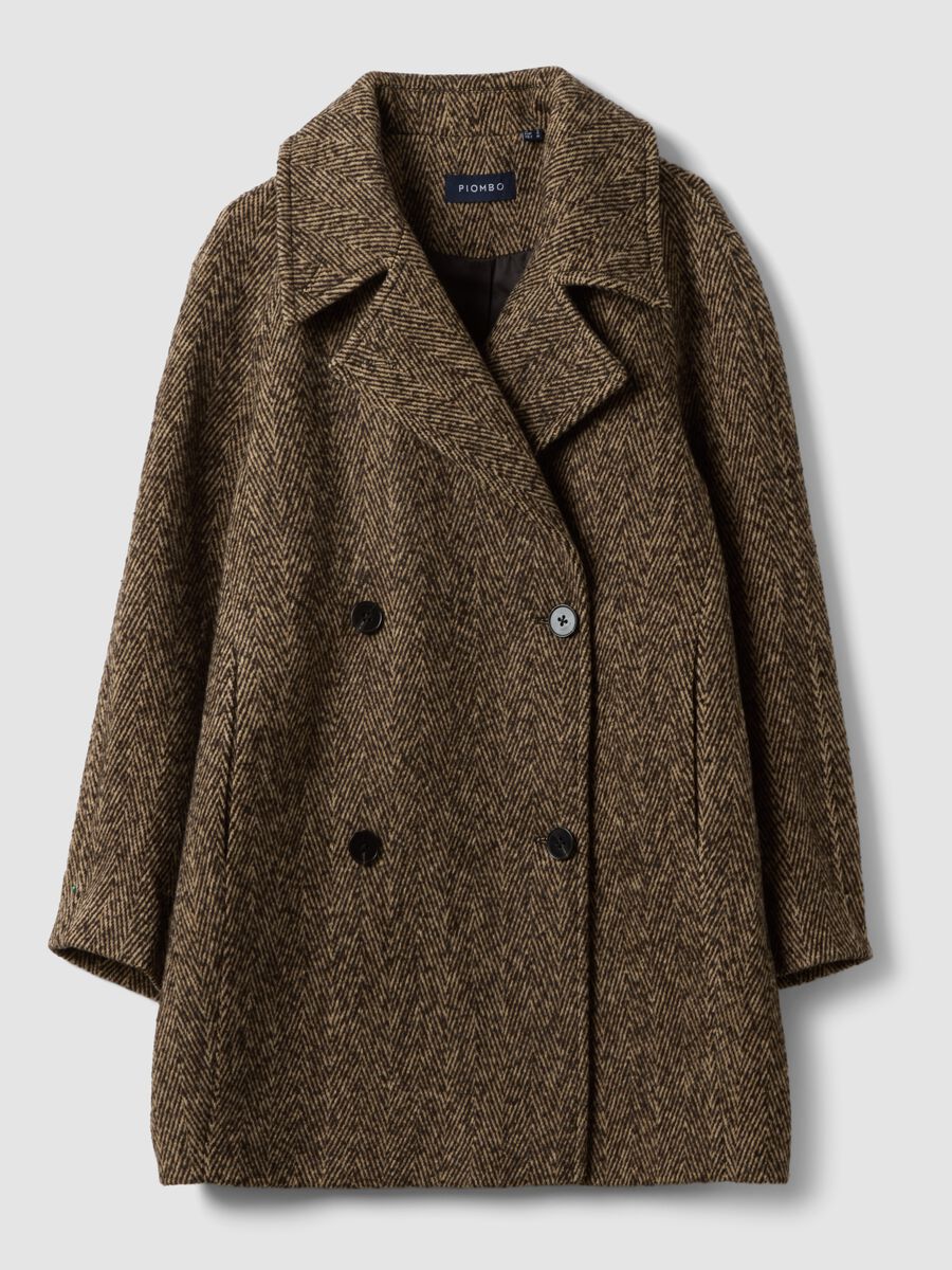 Brown and beige wool and viscose blend coat_0